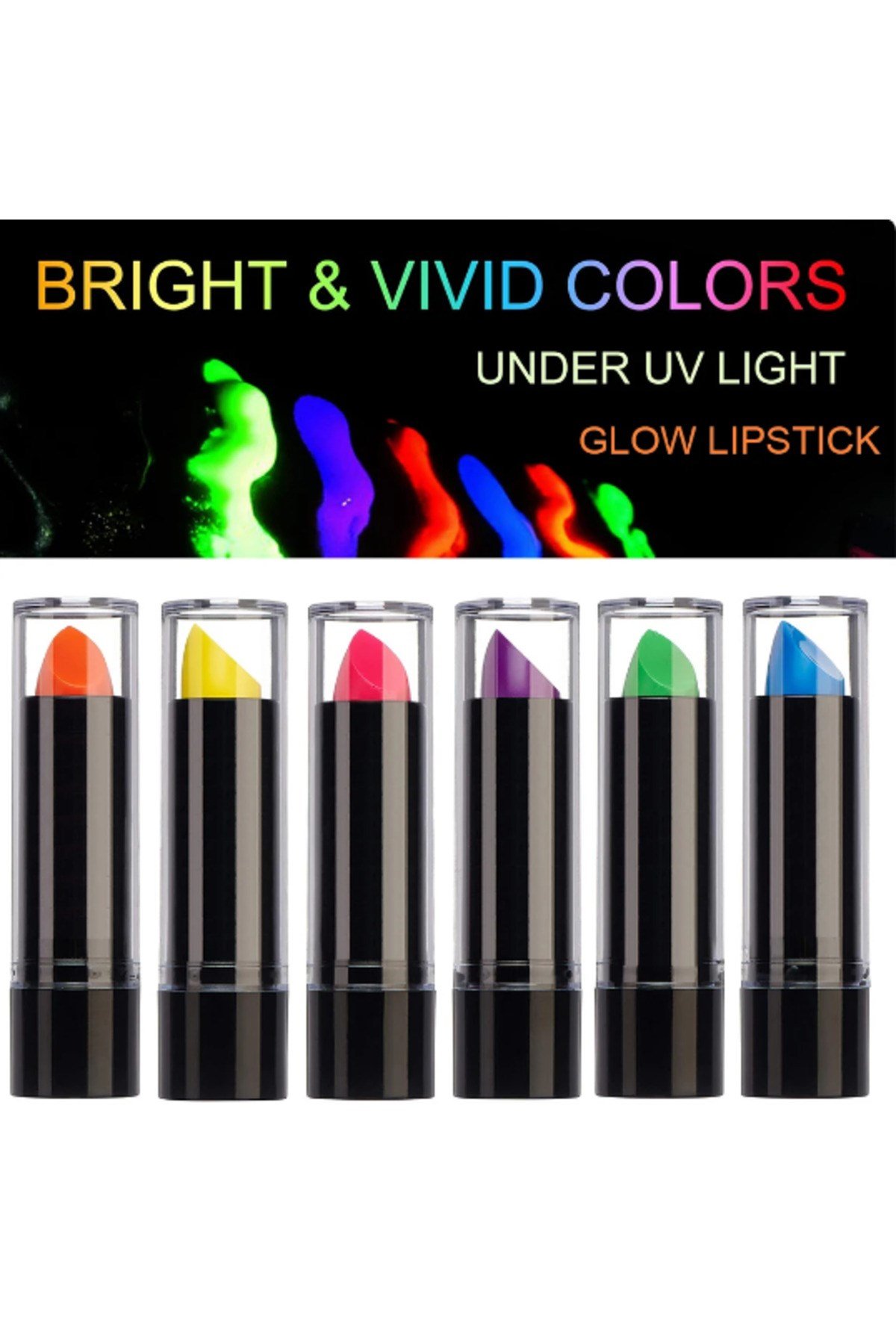 Karanlıkta Parlayan Yanan UV Neon Ruj Yüz Boyama 6 Adet 6 Renk