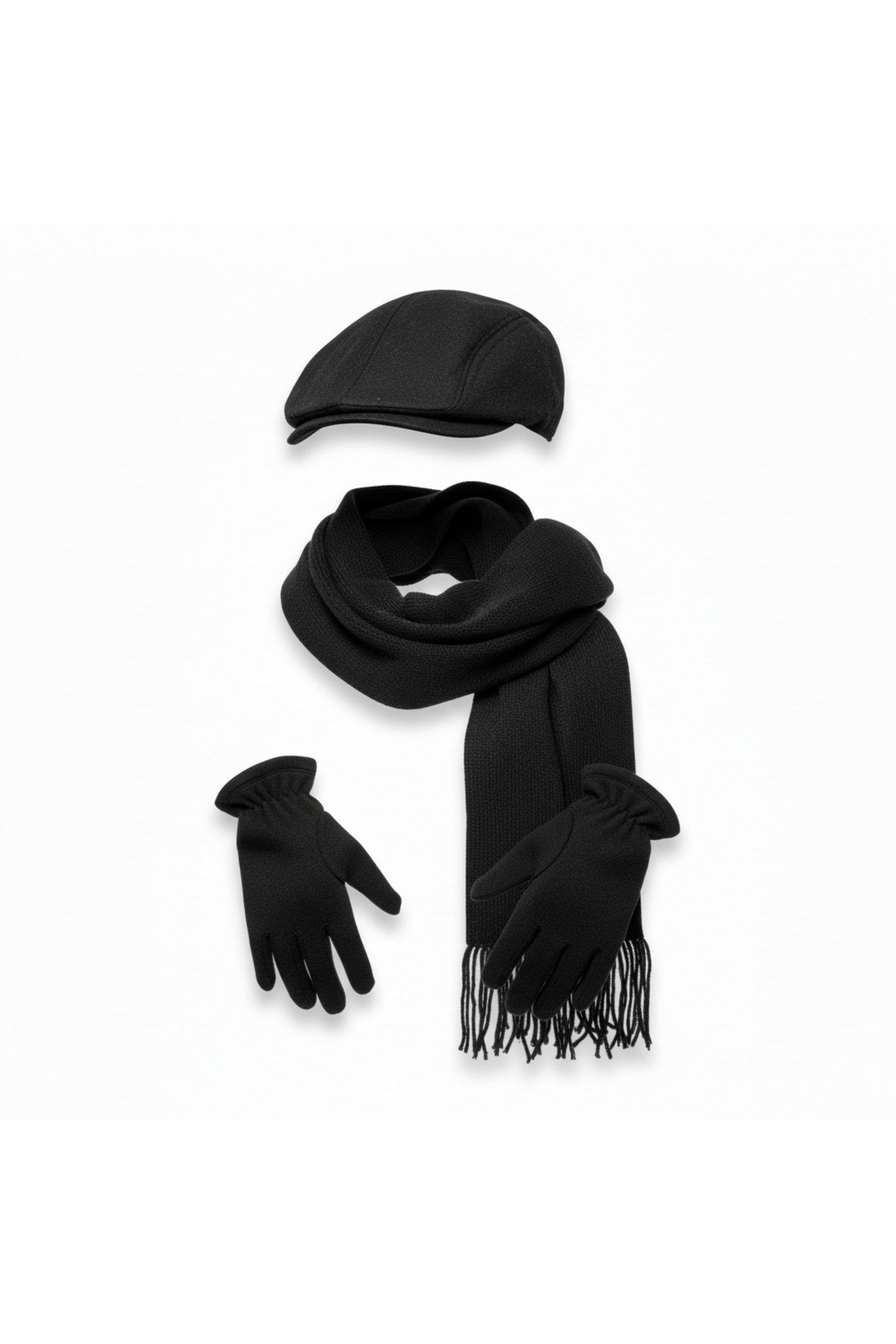 Kasket Şapka ve Triko Atkı ve Eldiven 3 Lü Kışlık Set | Unisex Kulak Korumalı Sıcak Tutucu Takım