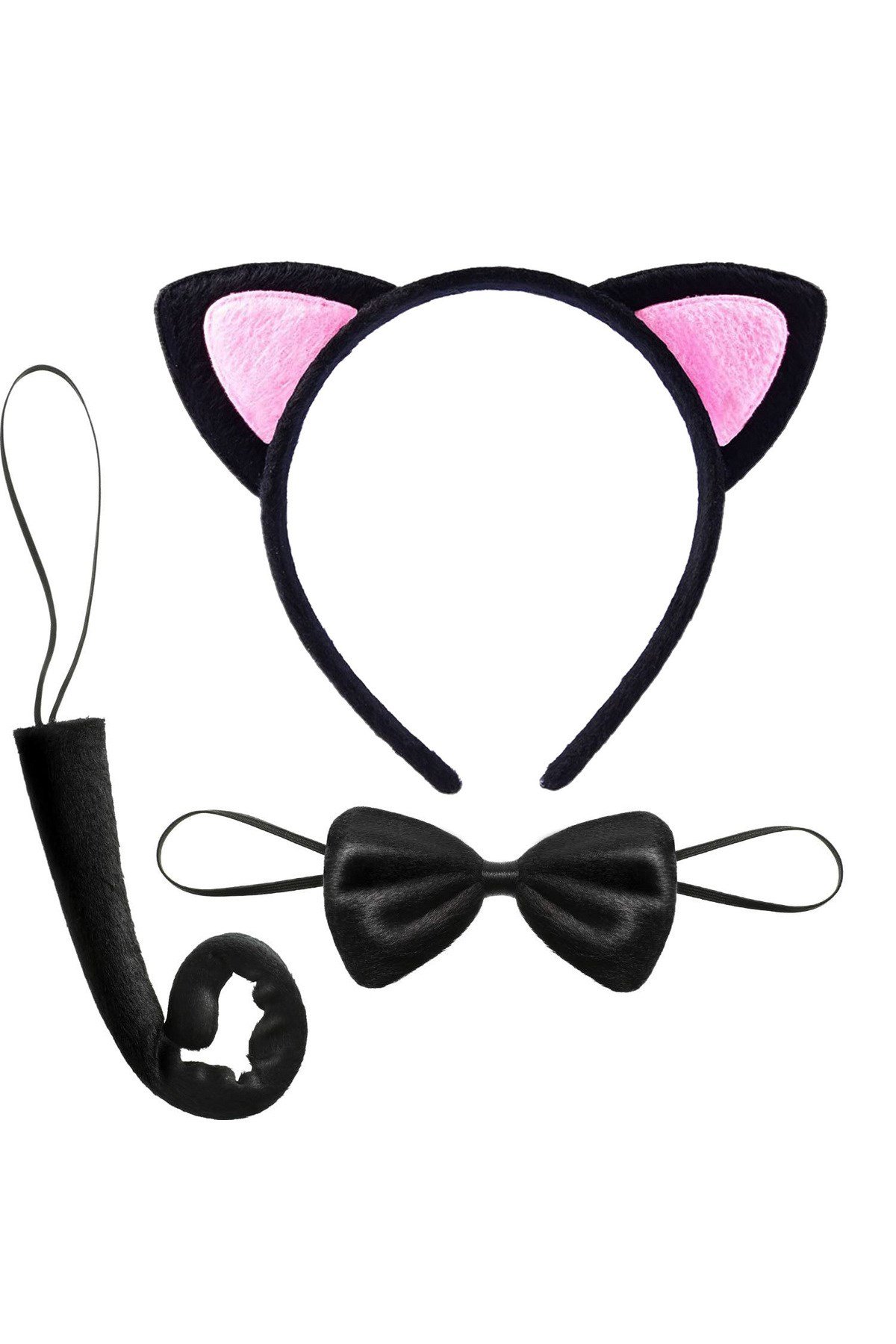 Kedi Kulak Taç Kuyruk ve Papyon 3 lü Set Çocuk Boy Pembe Renk