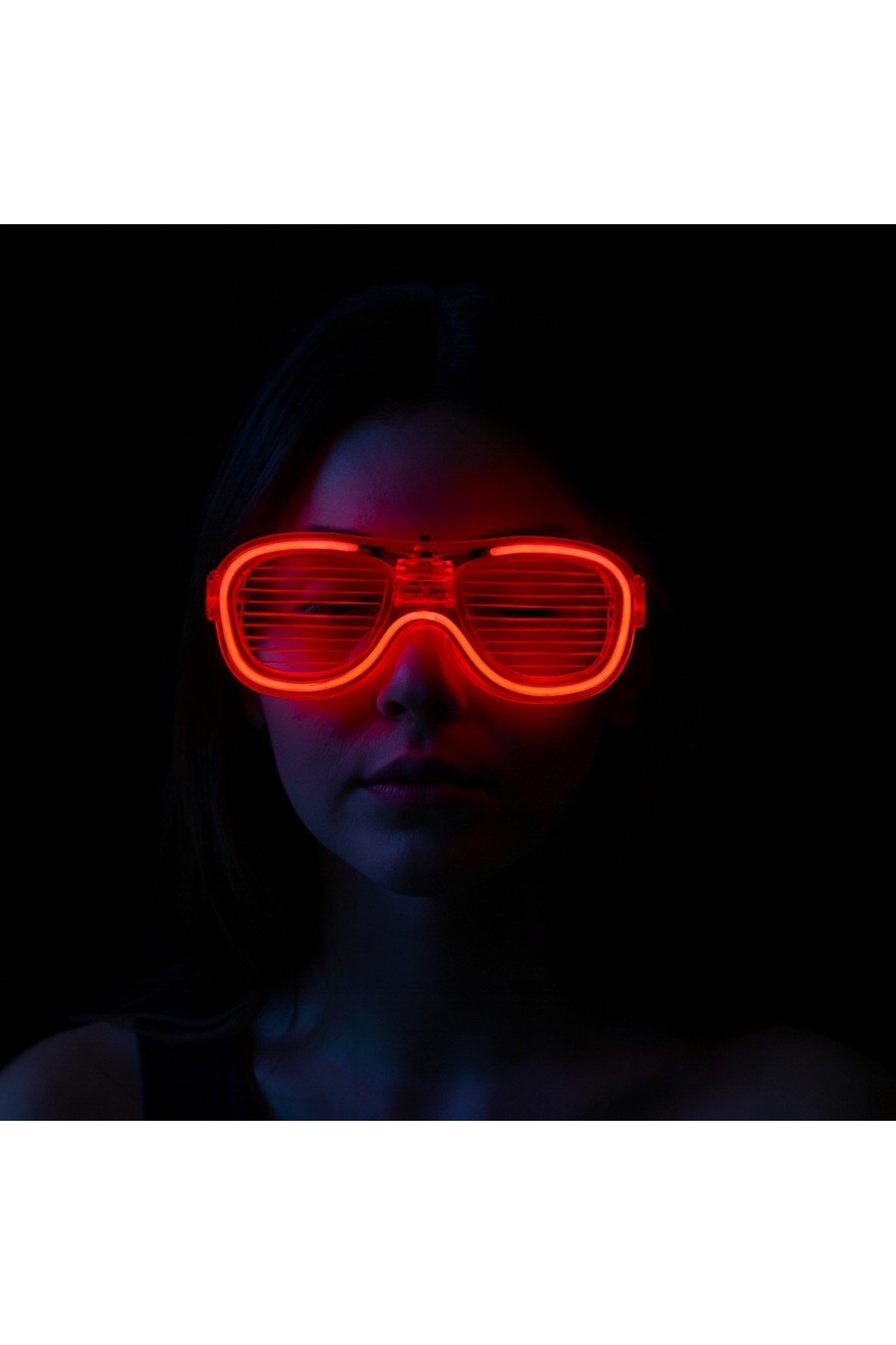 Kırmızı Led Işıklı Parti Gözlüğü - Neon Glow Şerit Gözlük 3 Modlu