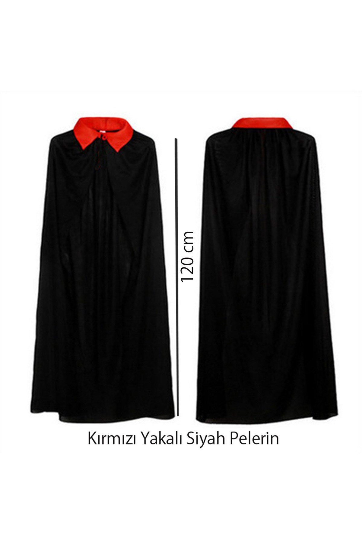 Kırmızı Yakalı Siyah Dracula Pelerin 120 cm