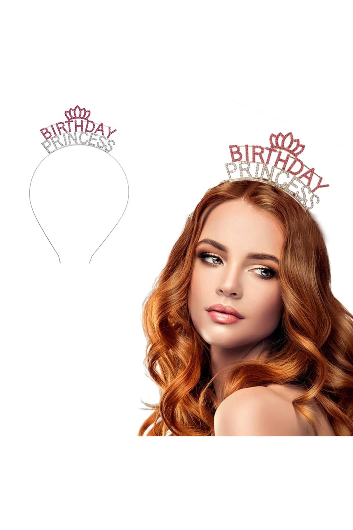 Kristal Taşlı Pembe Birthday Princess Yazılı Parti Tacı 19x11 cm