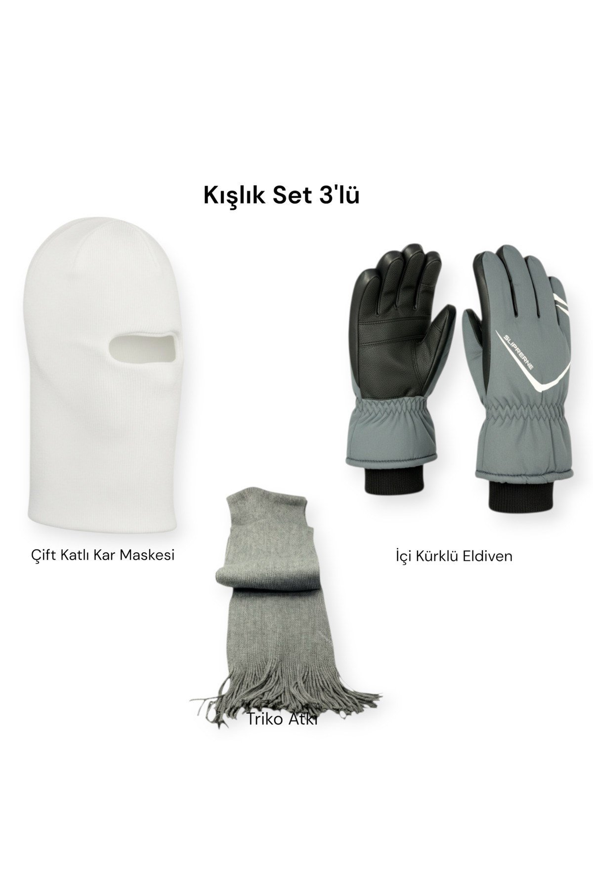 L-XL 3’lü Kış Seti Motosiklet Kar Kayak Eldiveni Balaklava Atkı | Soğuk Rüzgar Geçirmez Unisex