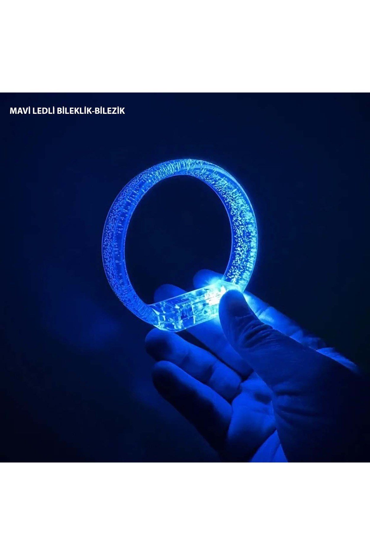 Mavi Led Işıklı Baskı Yapılabilen Pilli Bileklik Bilezik 1,5 cm Genişlik
