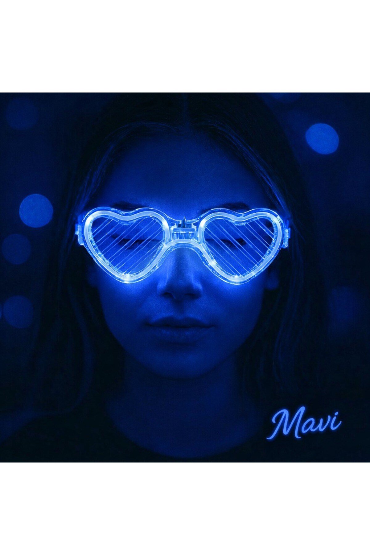 Mavi LED Işıklı Kalp Gözlük – 3 Modlu Parti & Glow Gözlüğü
