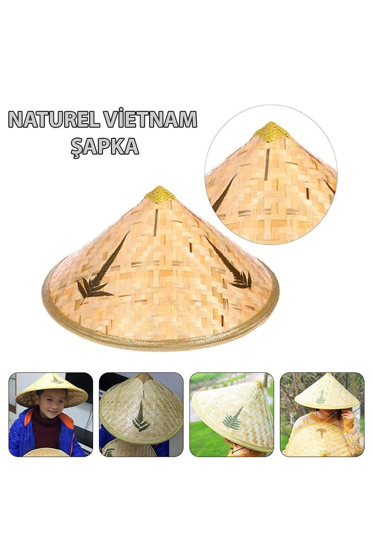 Naturel Renk Cambodia Kamboçyalı Vietnam Şapkası PVC Hasır