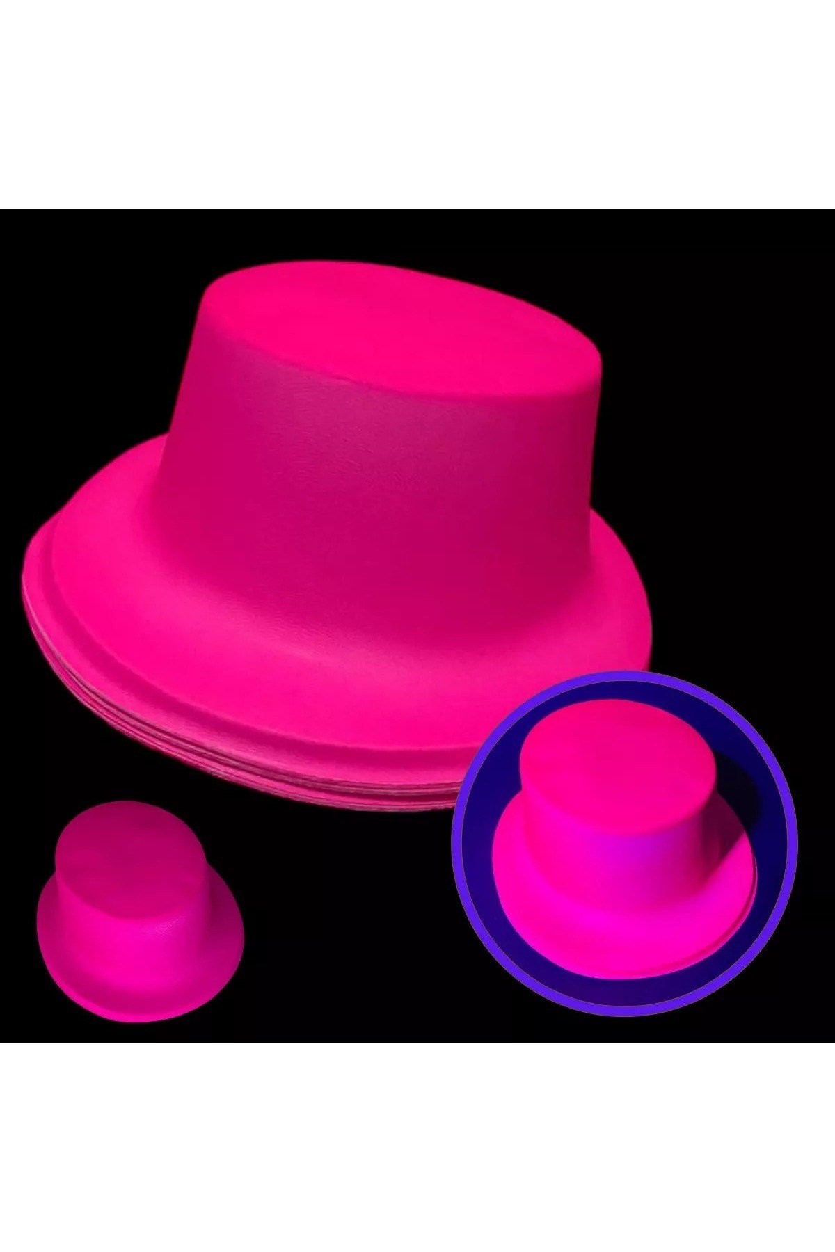 Neon Partisi Pembe Renk Plastik Fötr Şapka