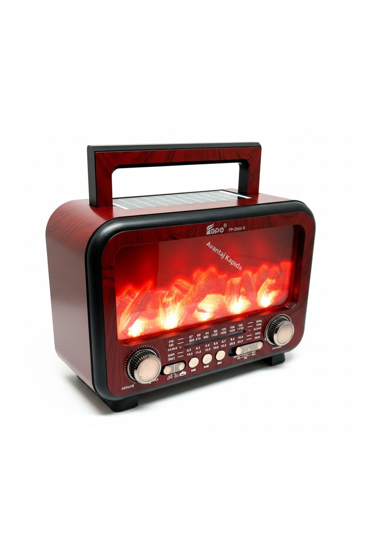 Nostaljik Radyo Alev Efektli Solar Şarjlı Pilli Bluetooth Hoparlör Retro Dekoratif Taşınabilir