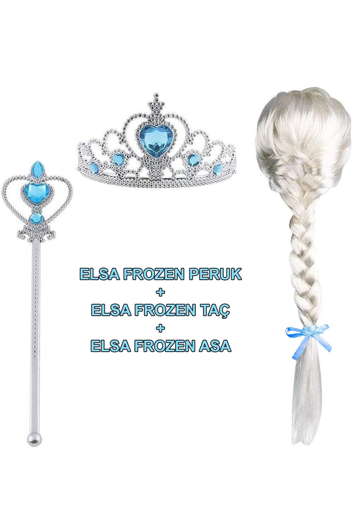 Örgülü Karlar Ülkesi Frozen Elsa Peruğu Tacı ve Sopası Çocuk Boy