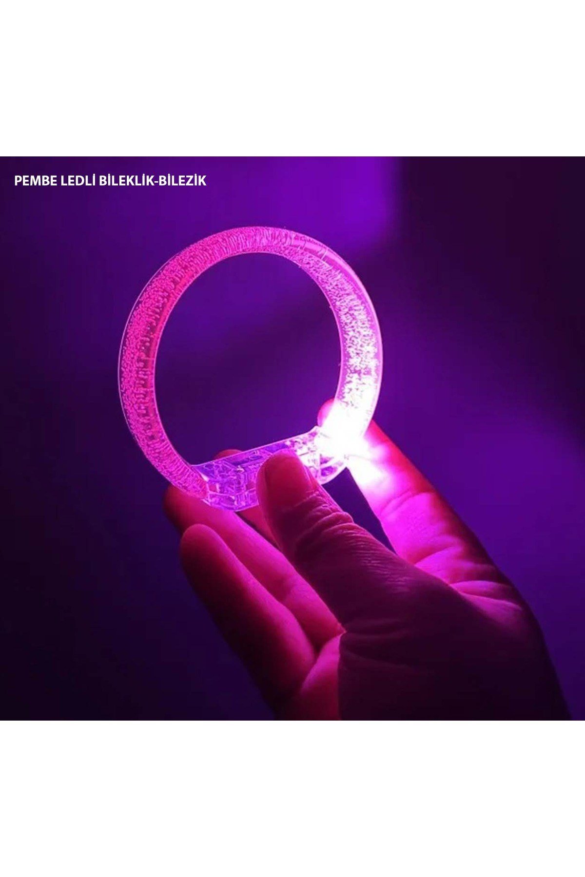 Pembe Led Işıklı Baskı Yapılabilen Pilli Bileklik Bilezik 1,5 cm Genişlik