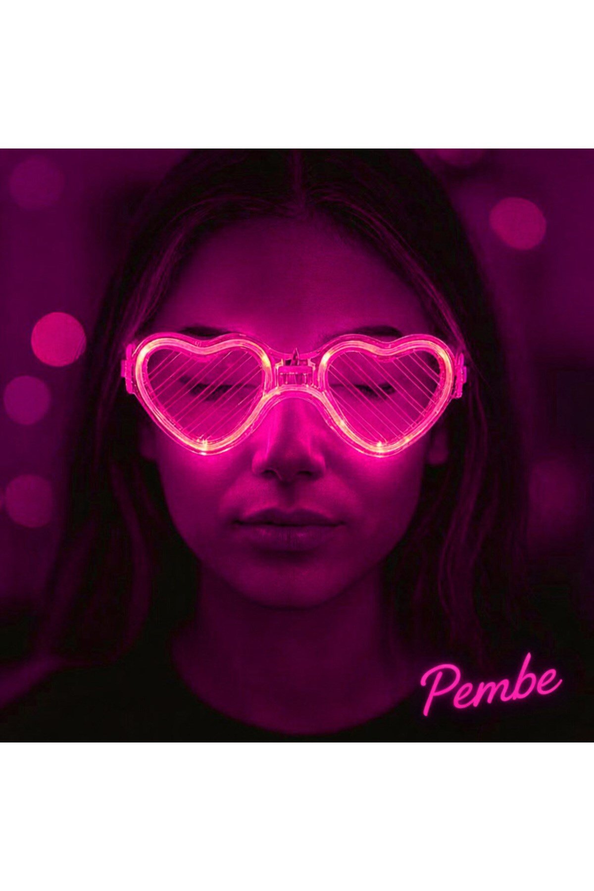 Pembe LED Işıklı Kalp Gözlük – 3 Modlu Parti & Glow Gözlüğü