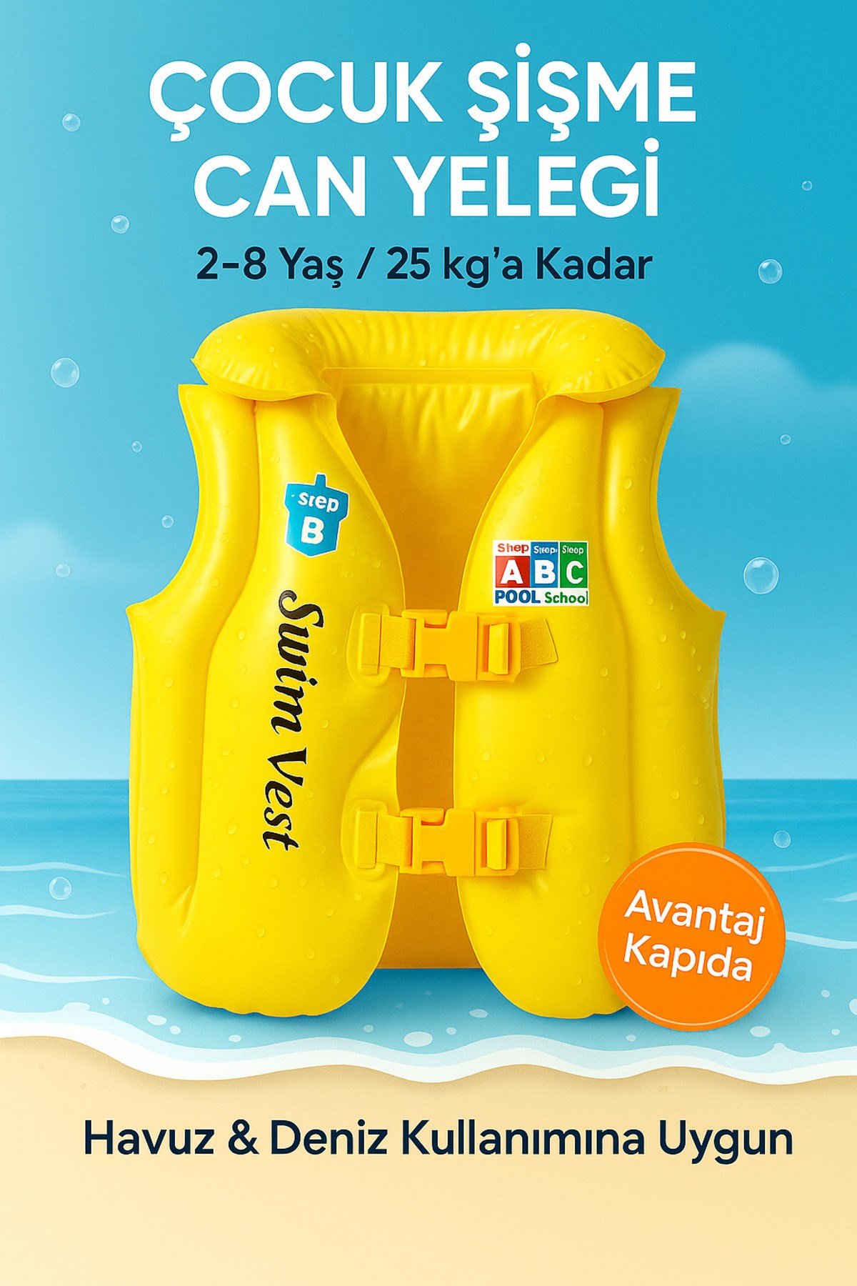 Pembe Pamuk Prenses Desenli Çocuk Şişme Yüzme Can Kurtaran Yeleği | 2–6 -8yaş |uyumlu 25kg