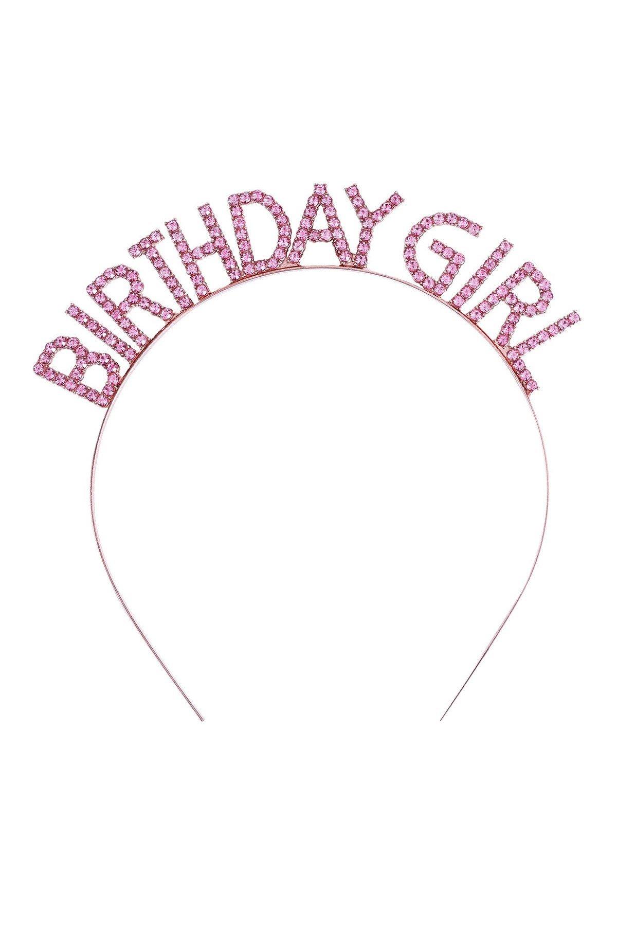 Pembe Renk Kristal Taşlı Parlak Birthday Girl Yazılı Taç 16x17 cm