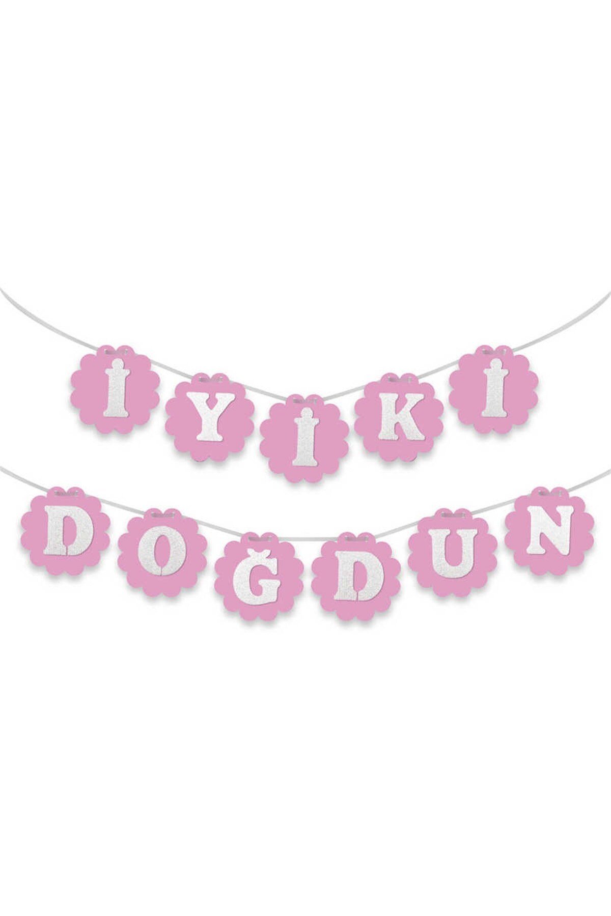 Pembe Üzeri Beyaz Harflerle İyiki Doğdun Yazılı Strafor Doğum Günü Flama 3 Metre