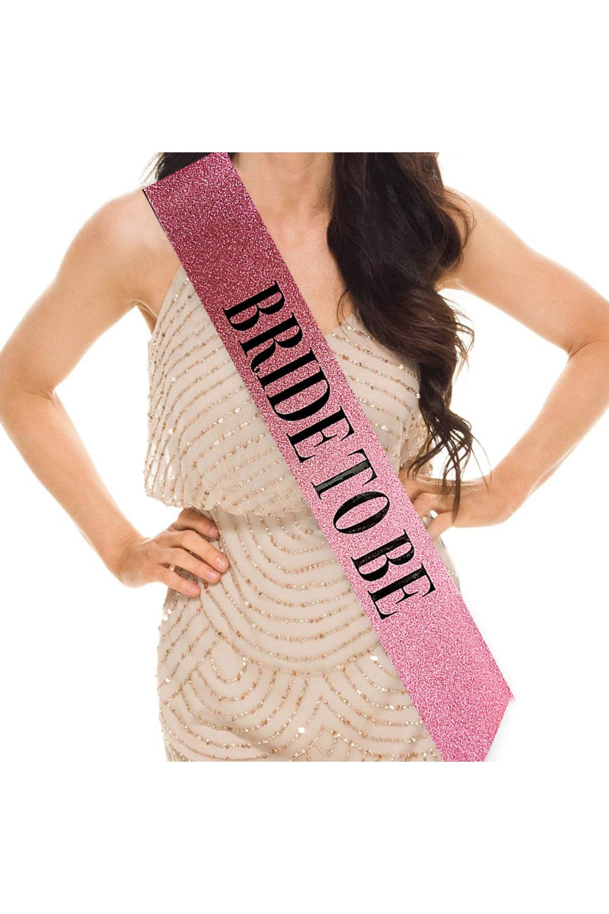 Pembe Üzeri Siyah Büyük Bride To Be Yazılı Simli Işıltılı Kuşak Kemer 10 cm Genişlik
