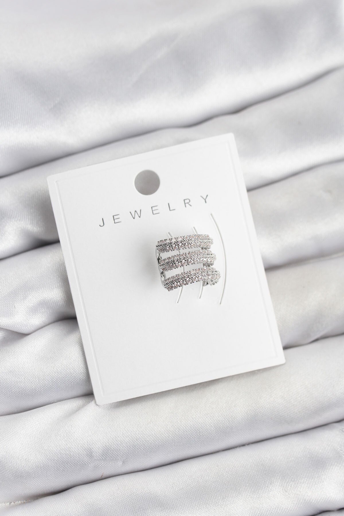Pirinç Gümüş Renk Zirkon Taşlı Earcuff Kıkırdak Küpe