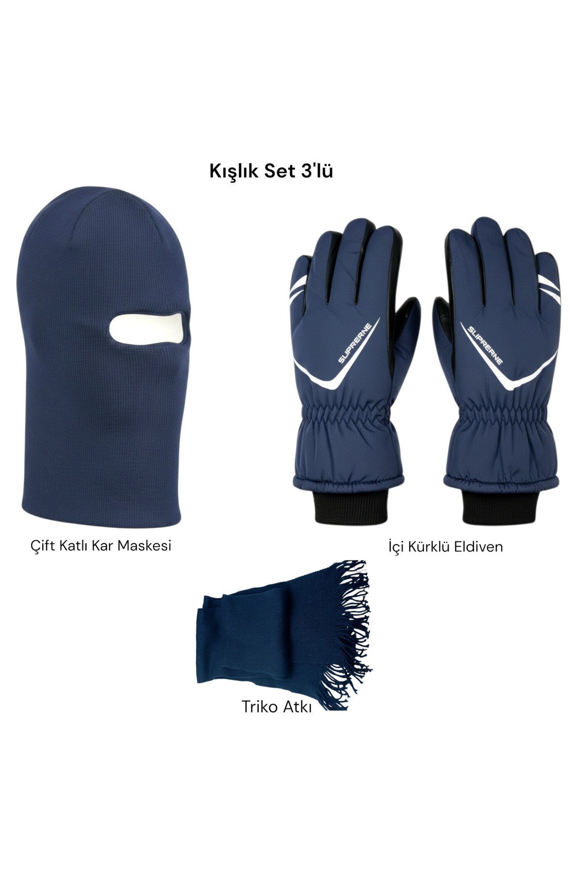 Profesyonel 3'lü Kış Seti Kar Kayak Eldiveni + Balaklava + Triko atkı (L/XL uyumlu)