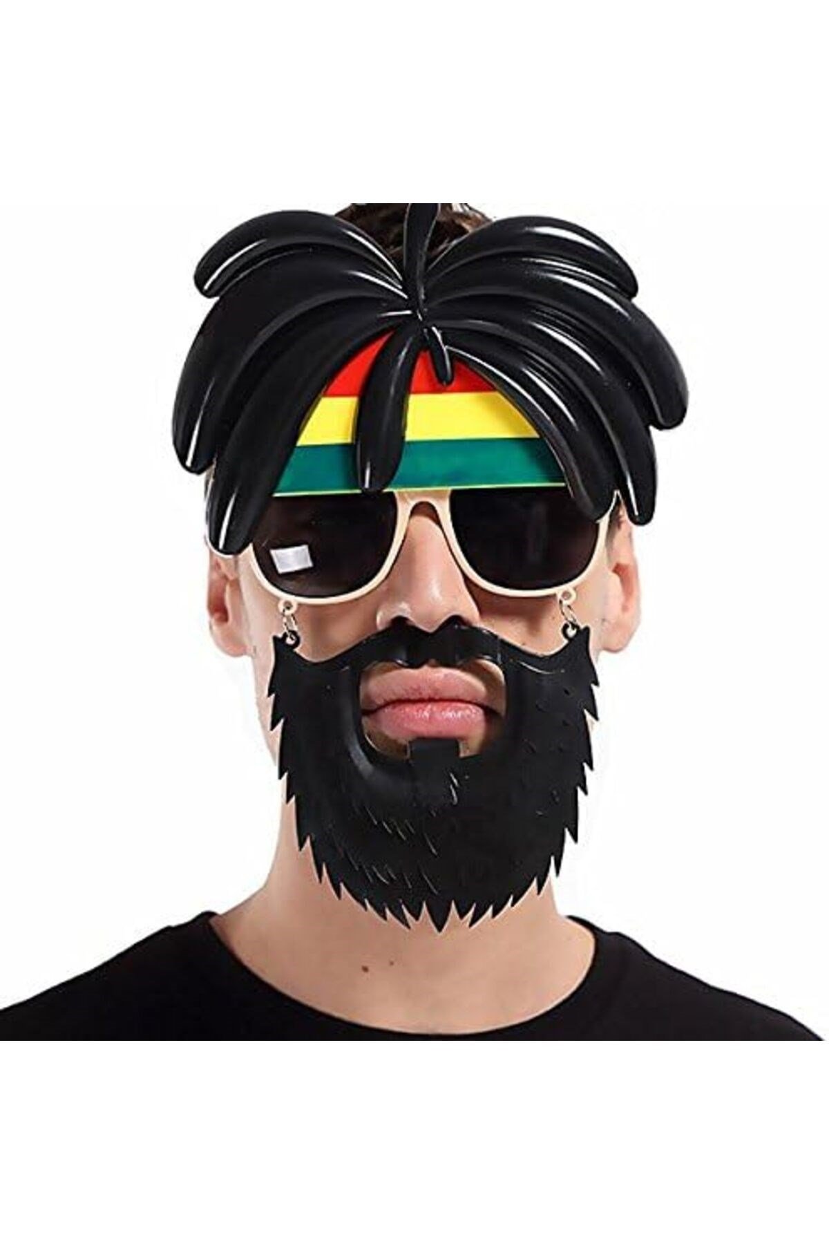 Rasta Peruklu Rasta Sakallı Bob Marley Bıyıklı Parti Gözlüğü 27x18 cm