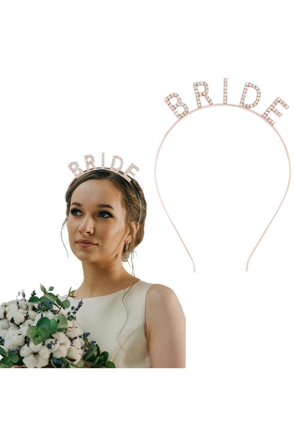 Rose Gold Renk Bekarlığa Veda Kristal Taş Bride Tacı İthal 16x10 cm
