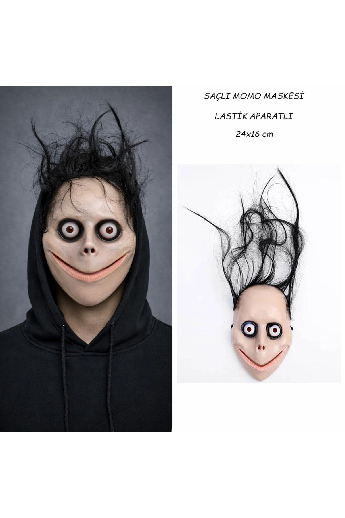 Saçlı Momo Korku Maskesi 24x16 cm