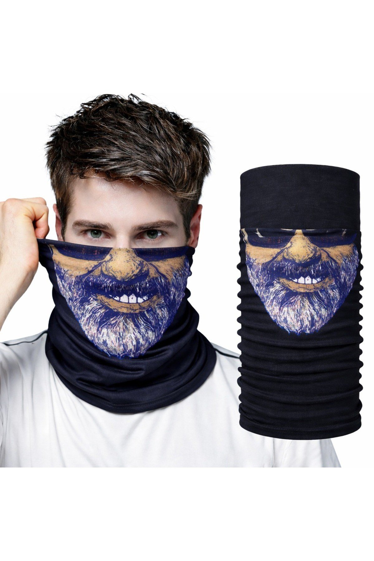Sakallı Yüz Desenli Baf Buff – Çok Amaçlı Boyunluk & Maske 1 No