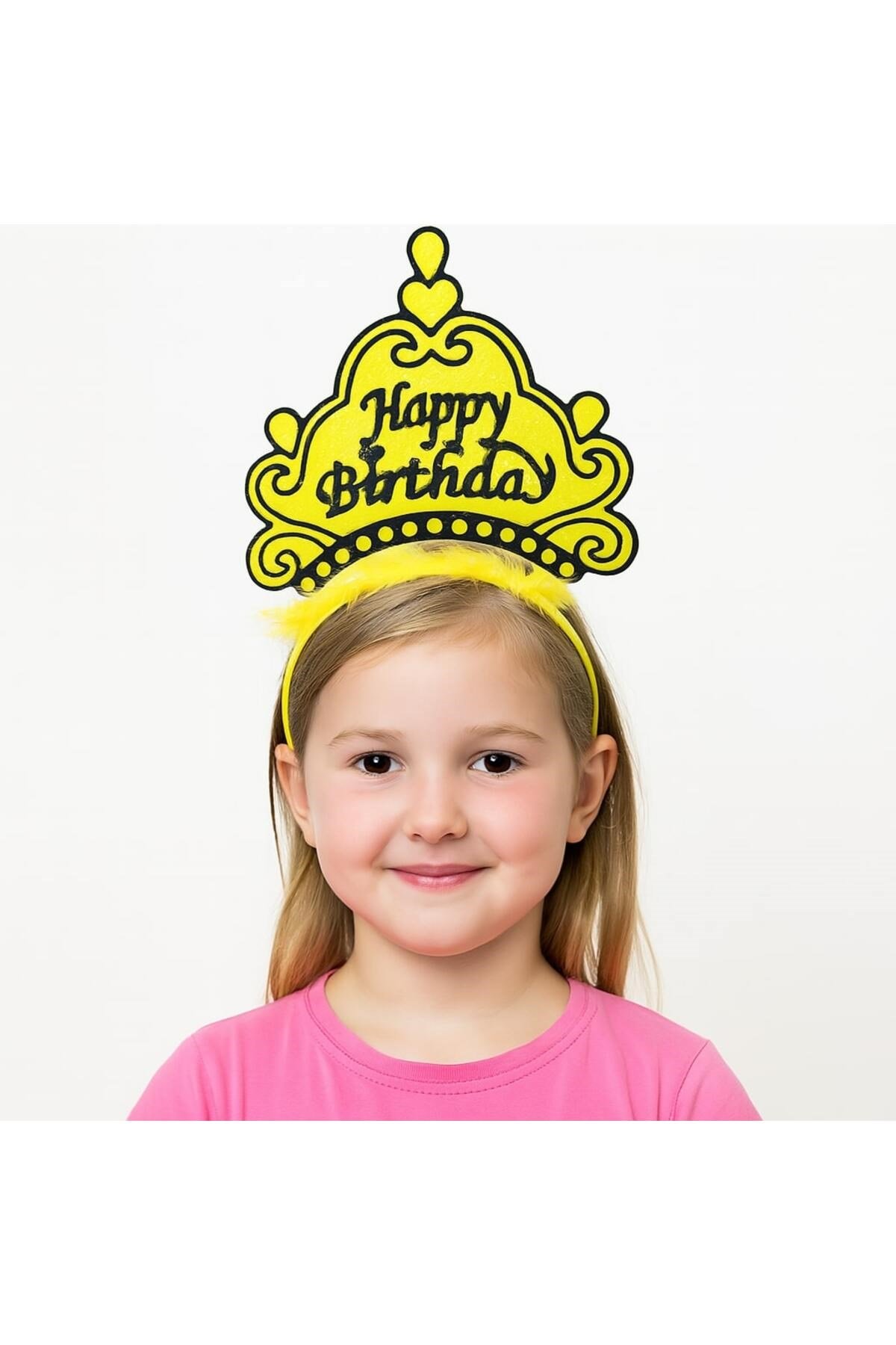 Sarı Happy Birthday Prenses Tacı – Doğum Günü Taç Aksesuarı
