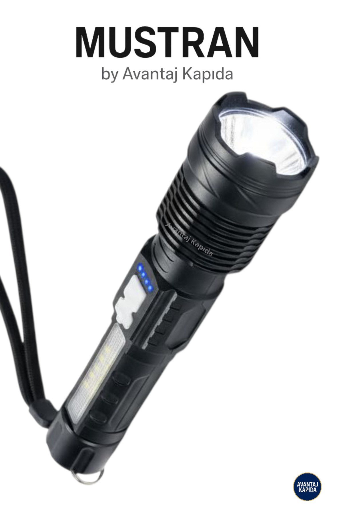 Şarjlı Taktik El Feneri–Zoom Odak 6 Mod LED+COB,Palaska & Klips,Kılıf Kutulu