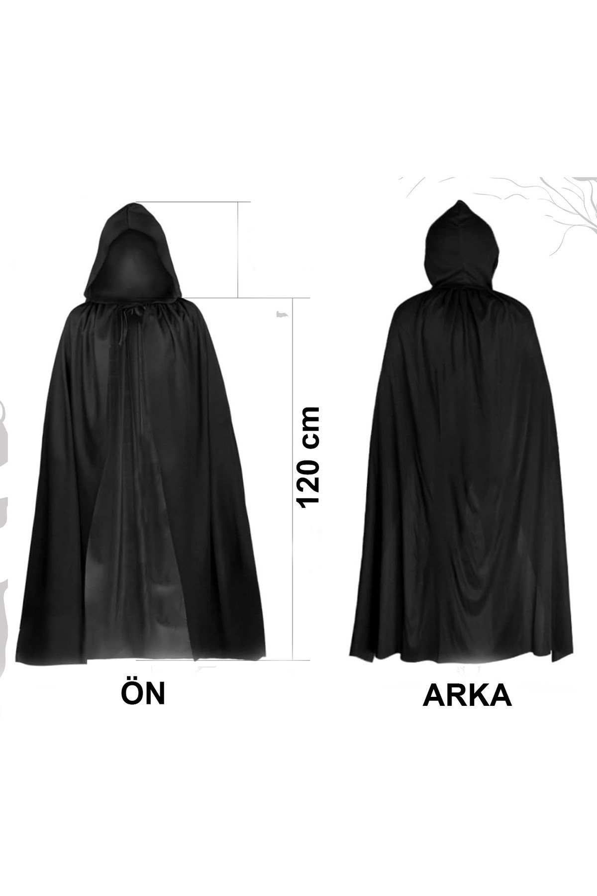 Siyah Uzun Pelerin 120 cm Kapüşonlu – Cosplay ve Parti Kostümü