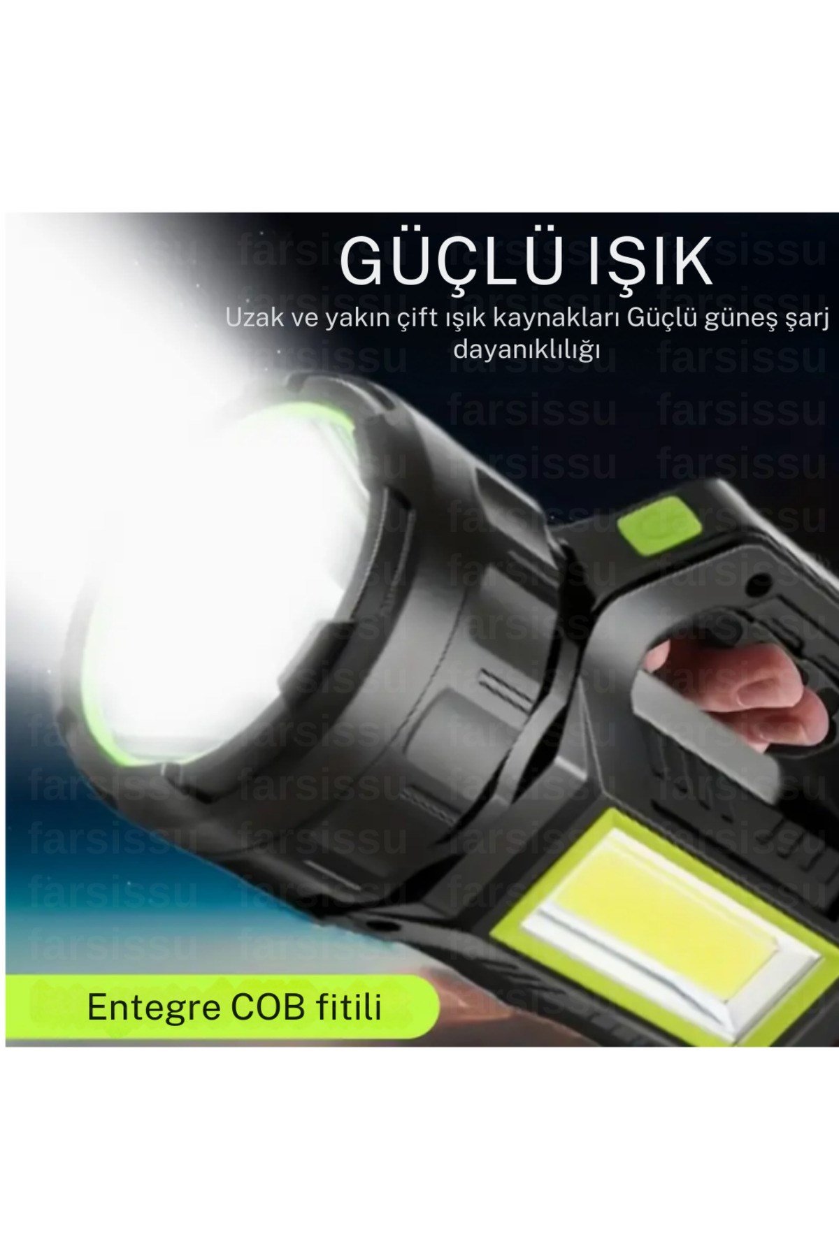 T95 El Feneri – 30W Güneş Panelli Powerbanklı Şarjlı LED Fener deprem ve acil durum feneri