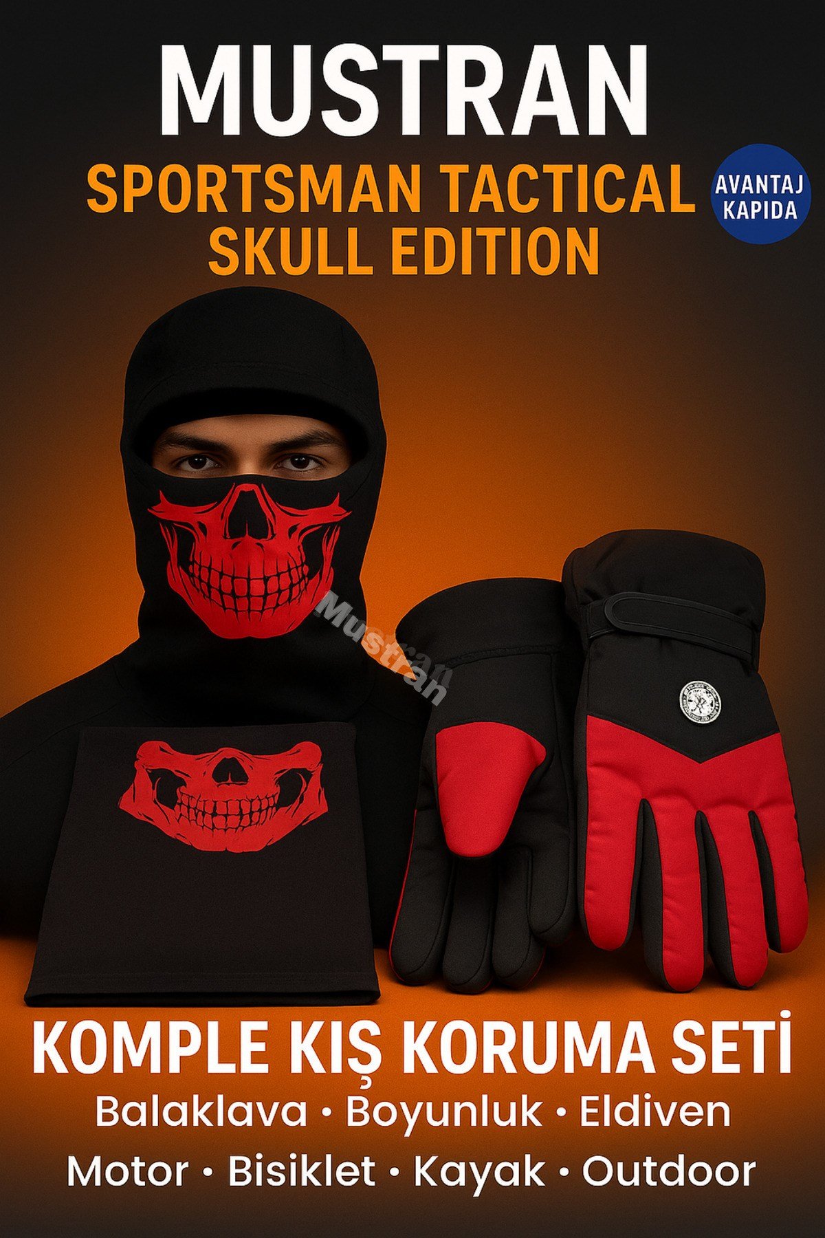 Tactical Skull Blue Edition 3’lü Set – Eldiven L-XL + Boyunluk + Balaklava motosiklet eldiveni