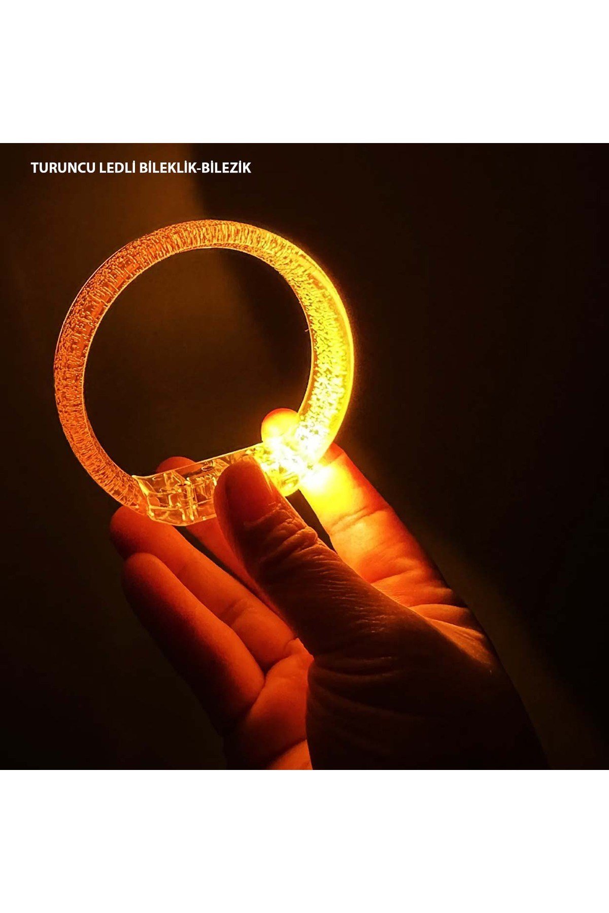 Turuncu Led Işıklı Baskı Yapılabilen Pilli Bileklik Bilezik 1,5 cm Genişlik