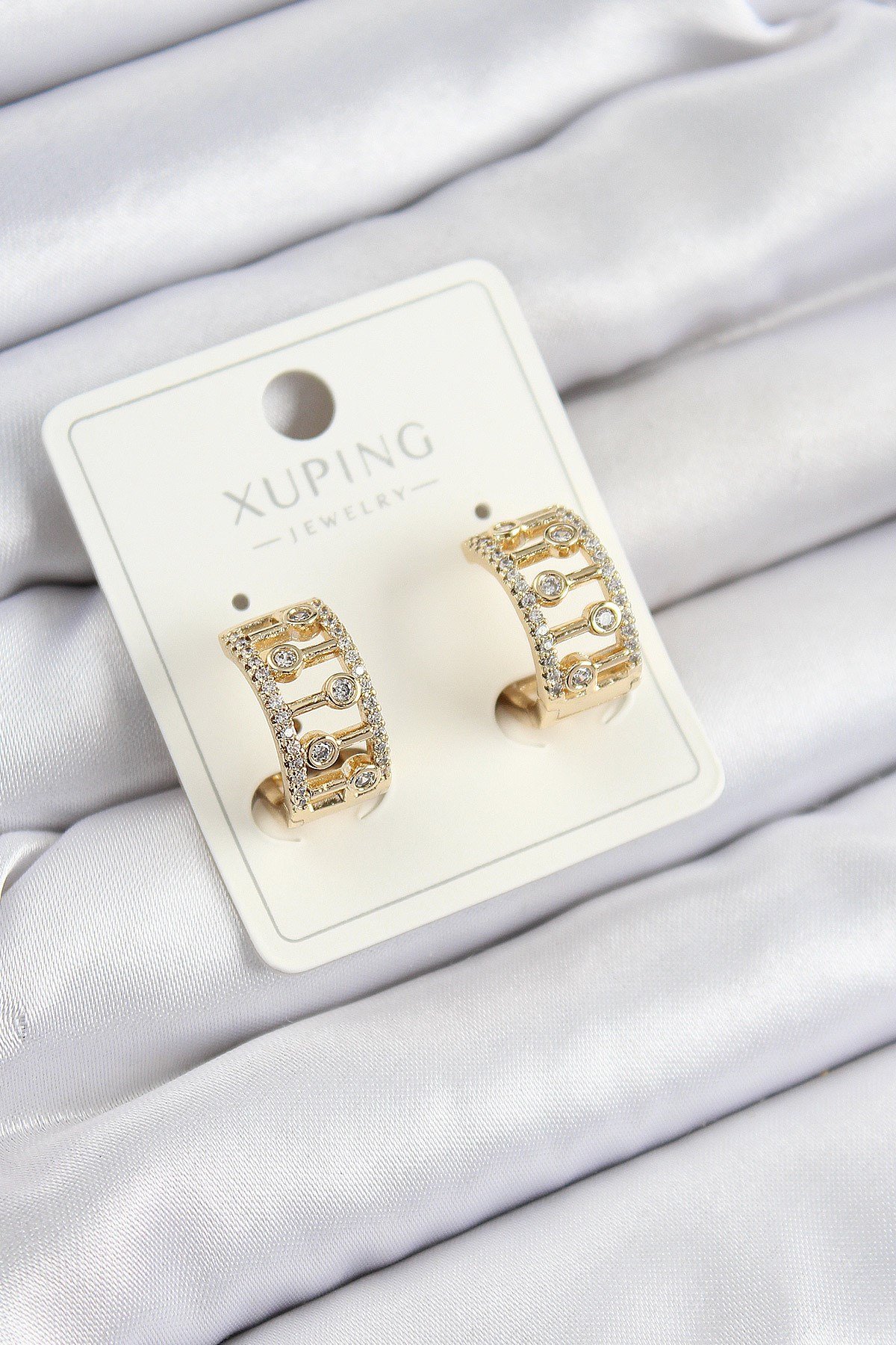 Xuping Zirkon Taşlı Çit Halka Model Gold Renk Kadın Küpe