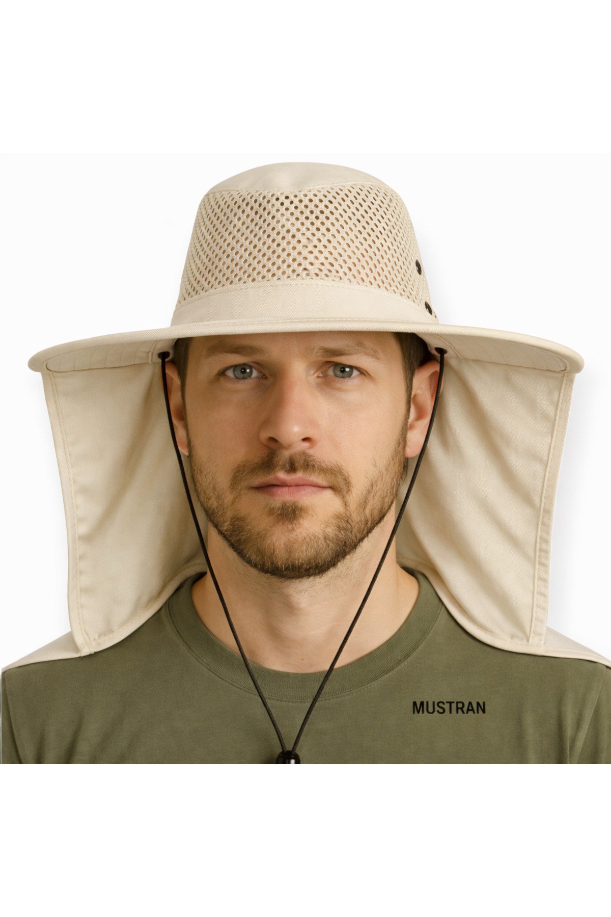 Yazlık Güneş Şapkası Fileli Safari Outdoor Balıkçı Şapkası Ense Korumalı Unisex – Krem
