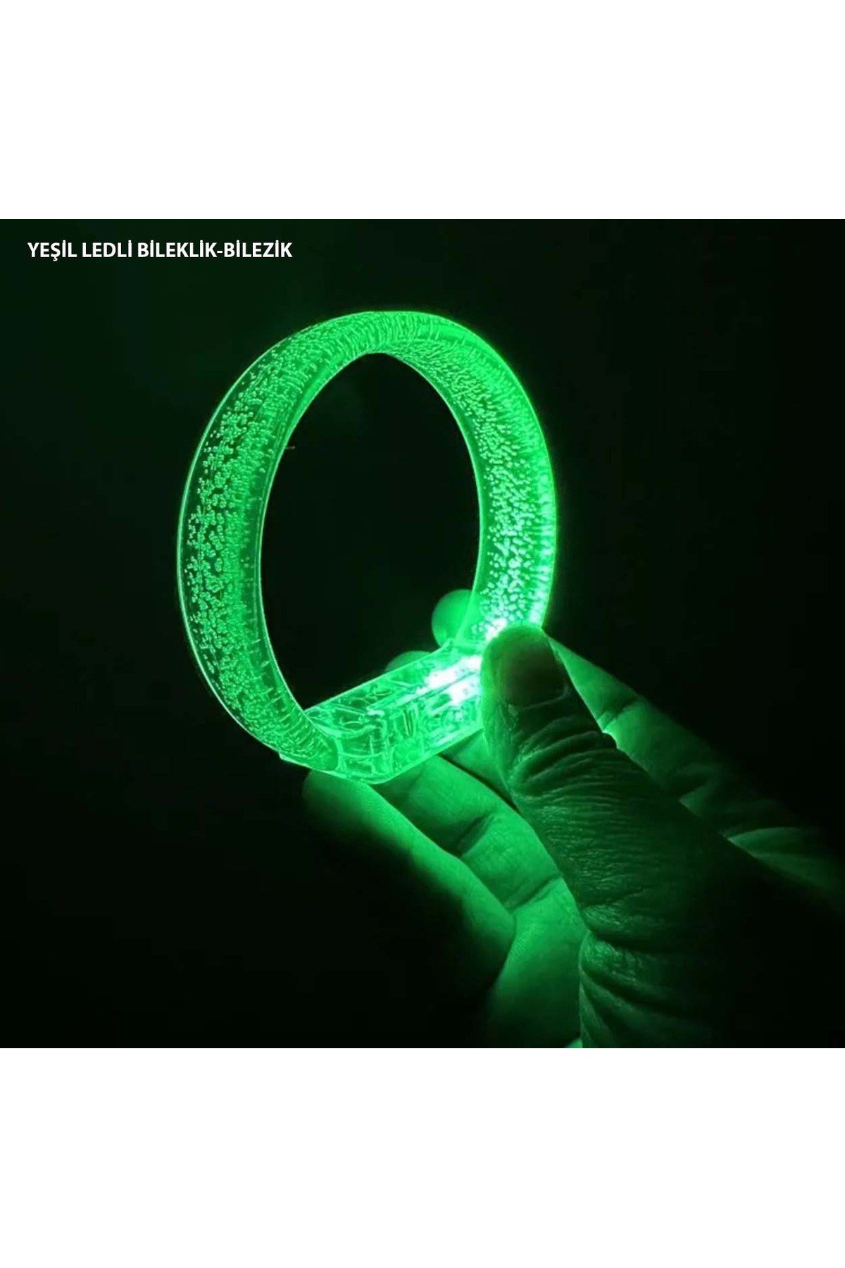 Yeşil Led Işıklı Baskı Yapılabilen Pilli Bileklik Bilezik 1,5 cm Genişlik