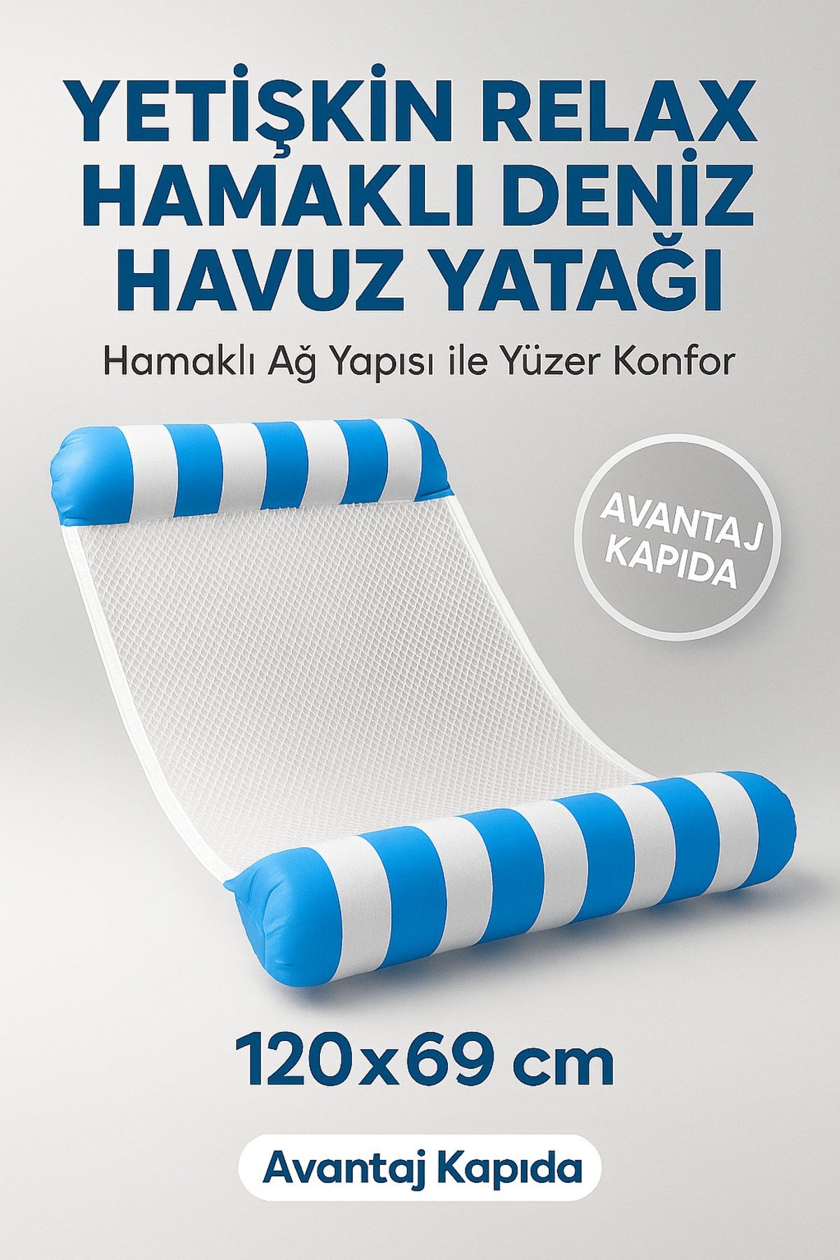 Yetişkin Relax Fileli Şişme Deniz Havuz Yatağı – Hamaklı Uzanma Şezlong Modeli 120x69