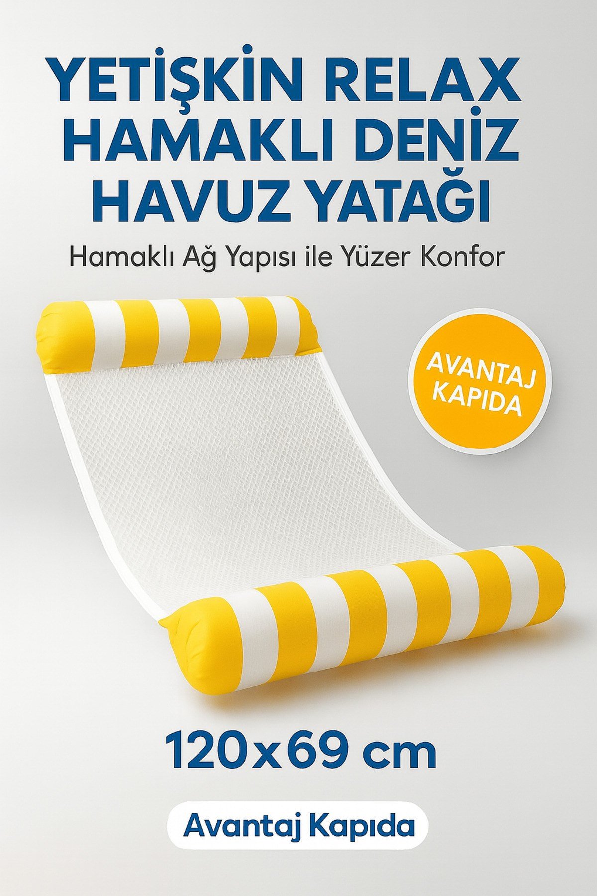 Yetişkin Relax Fileli Şişme Deniz Havuz Yatağı – Hamaklı Uzanma Şezlong Modeli 120x69