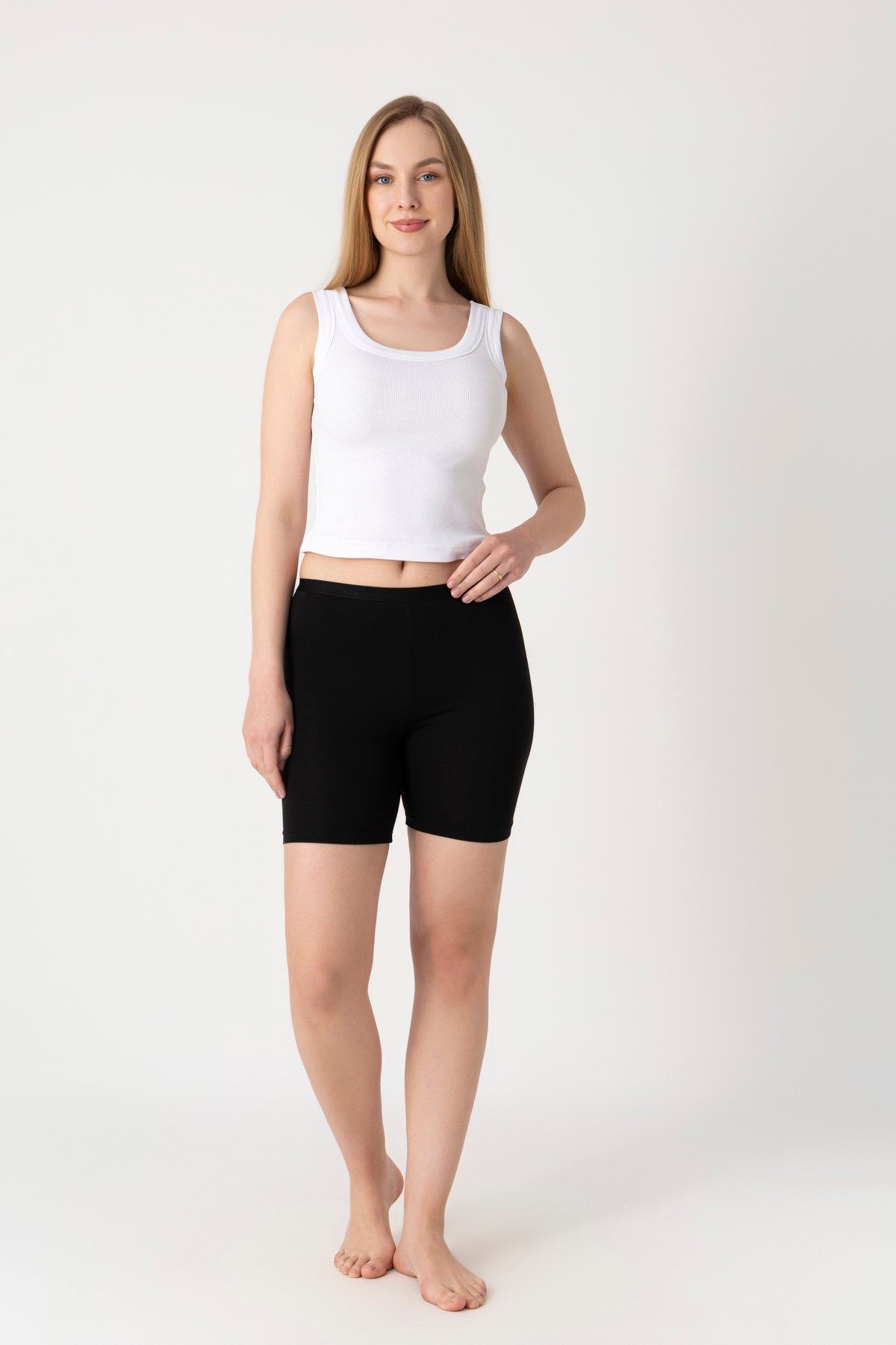 Kadın Fitilli Modal Crop Atlet Beyaz - 1001