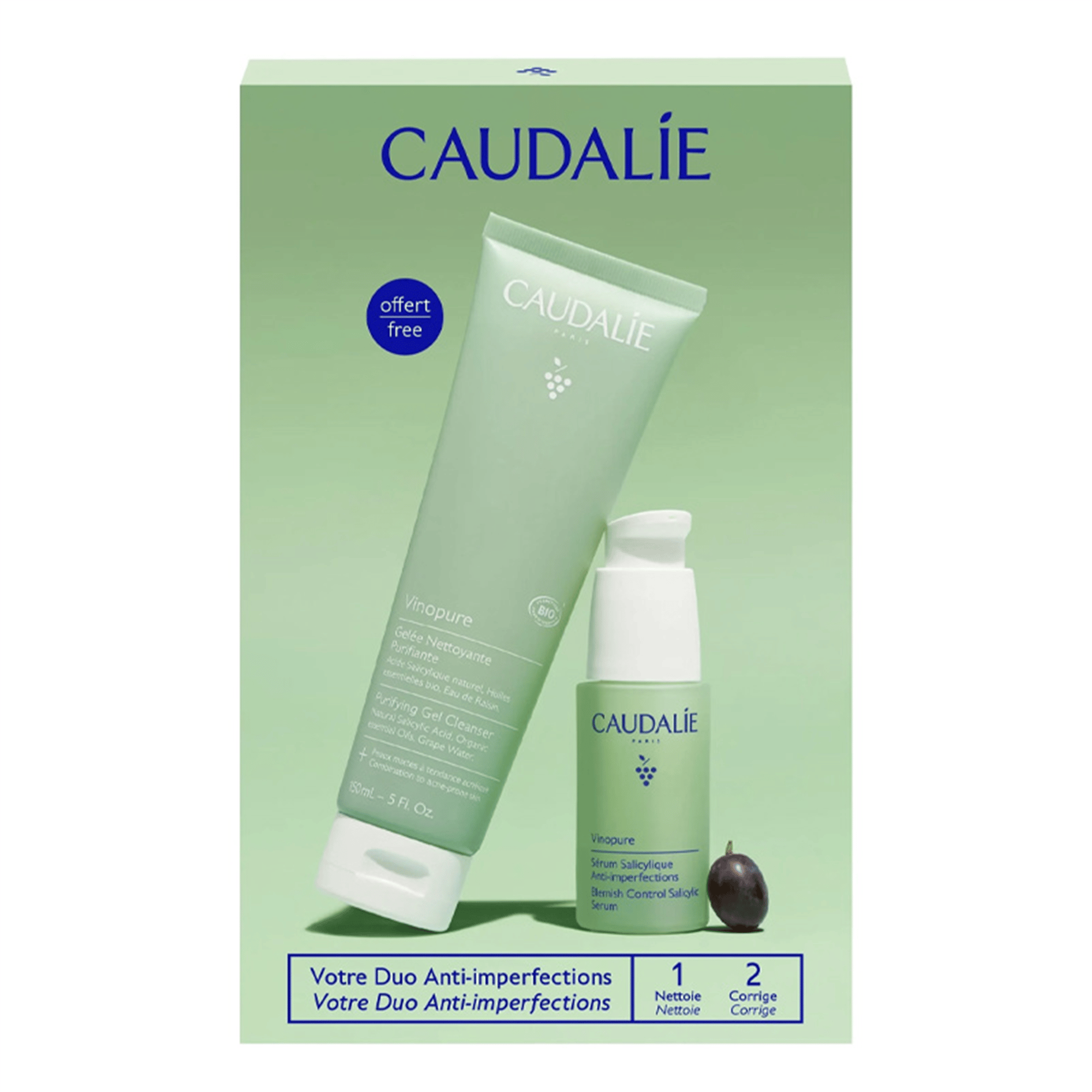 Caudalie Akne Karşıtı Bakım Seti - Vinaopure Serum 30 ml + Temizleme Jeli 150 ml