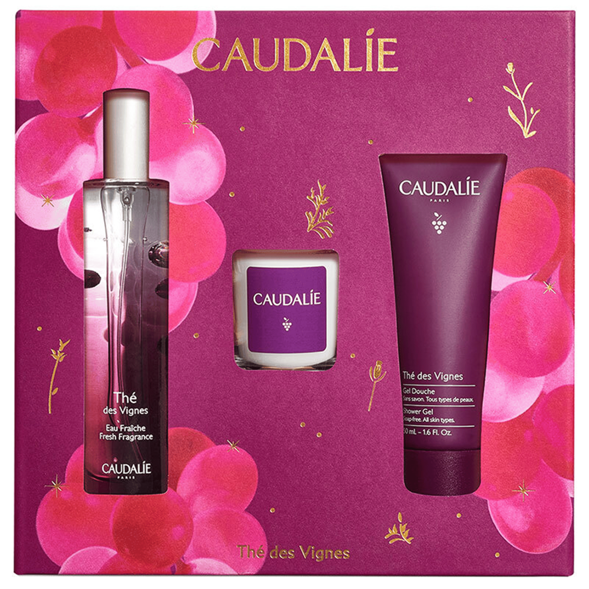 Caudalie The Des Vignes Set - Fresh Fragrance 50 ml + Scented Candle 35 gr + Shower Gel 50 ml