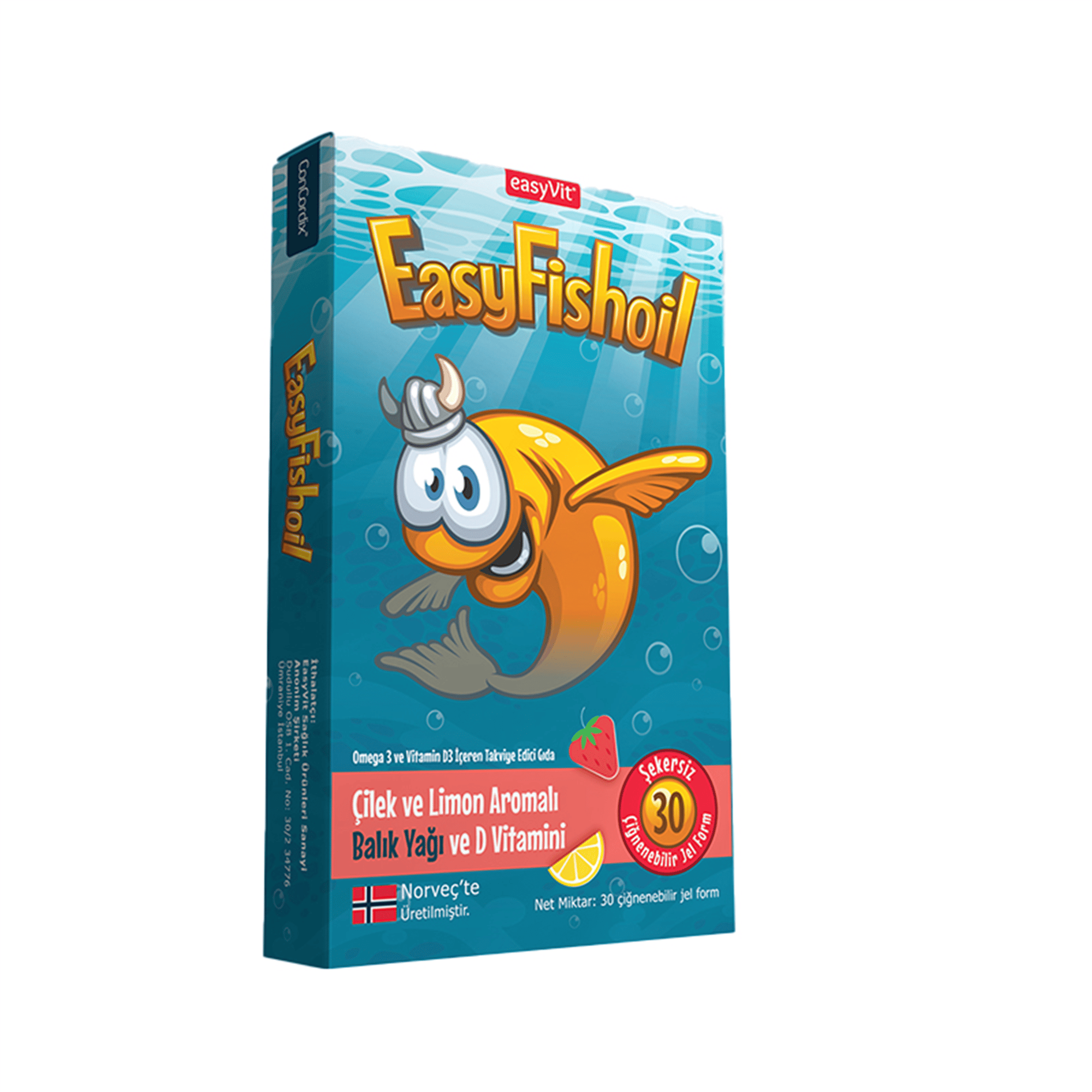 EasyFishoil Çocuk Çilek ve Limon Aromalı 30 Çiğneme Tableti