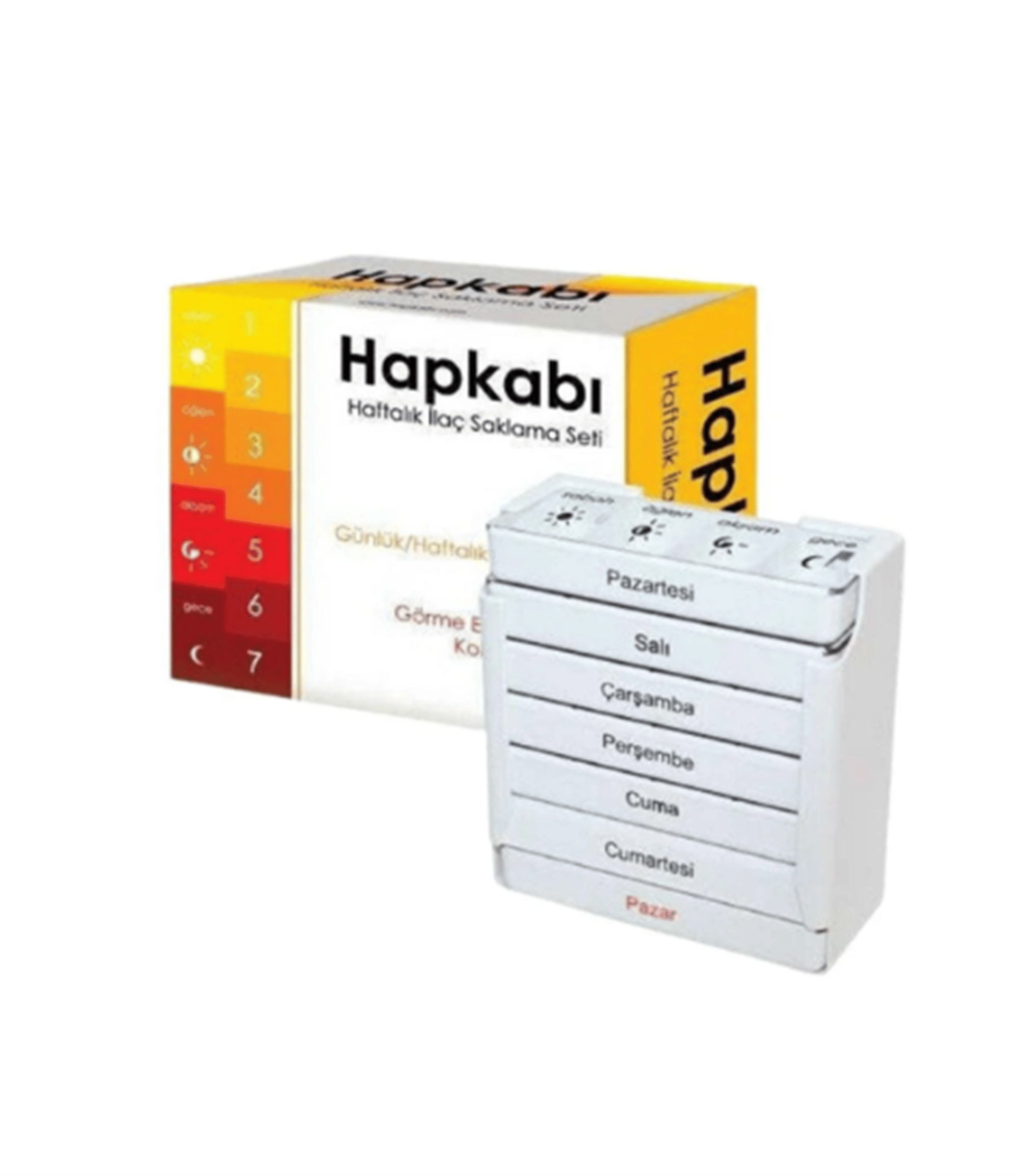 Hapkabı Haftalık İlaç Saklama Seti (Günlük & Haftalık Hatırlatma) 7 Bölmeli