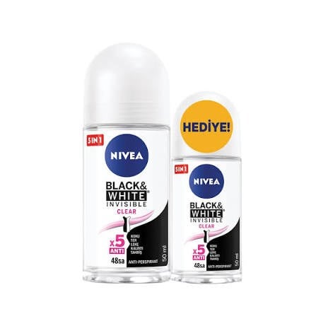Nivea Black and White Clear Roll-On 50 ml + Roll-On 25 ml