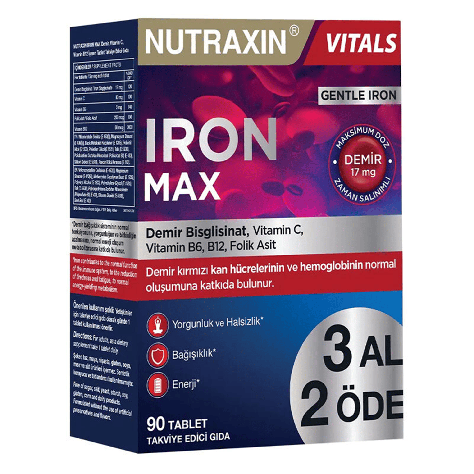 Nutraxin Iron Max 90 Tablet - 3 Al 2 Öde
