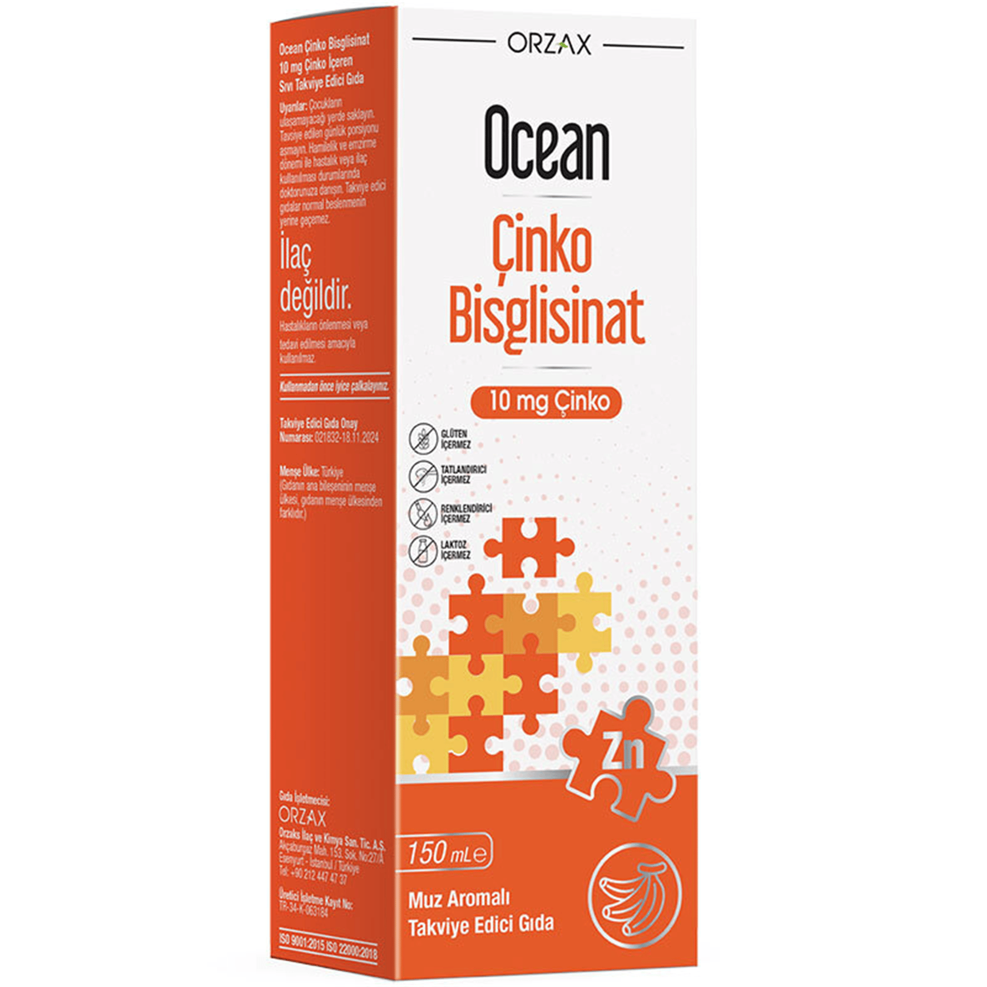 Ocean Çinko Bisglisinat Şurup 150 ml - Muz Aromalı