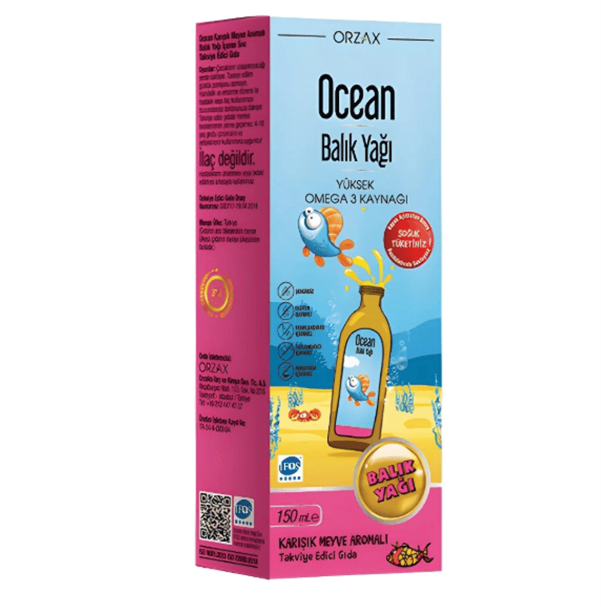 Ocean Tutti Frutti Karışık Meyve Aromalı Balık Yağı Şurup 150 ml