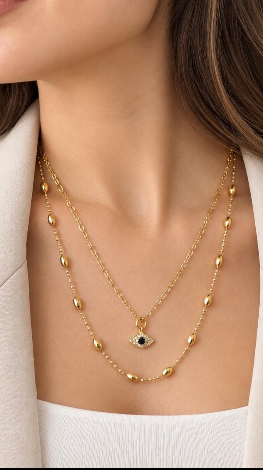 Nazar Göz Figürlü İki Katmanlı Kolye