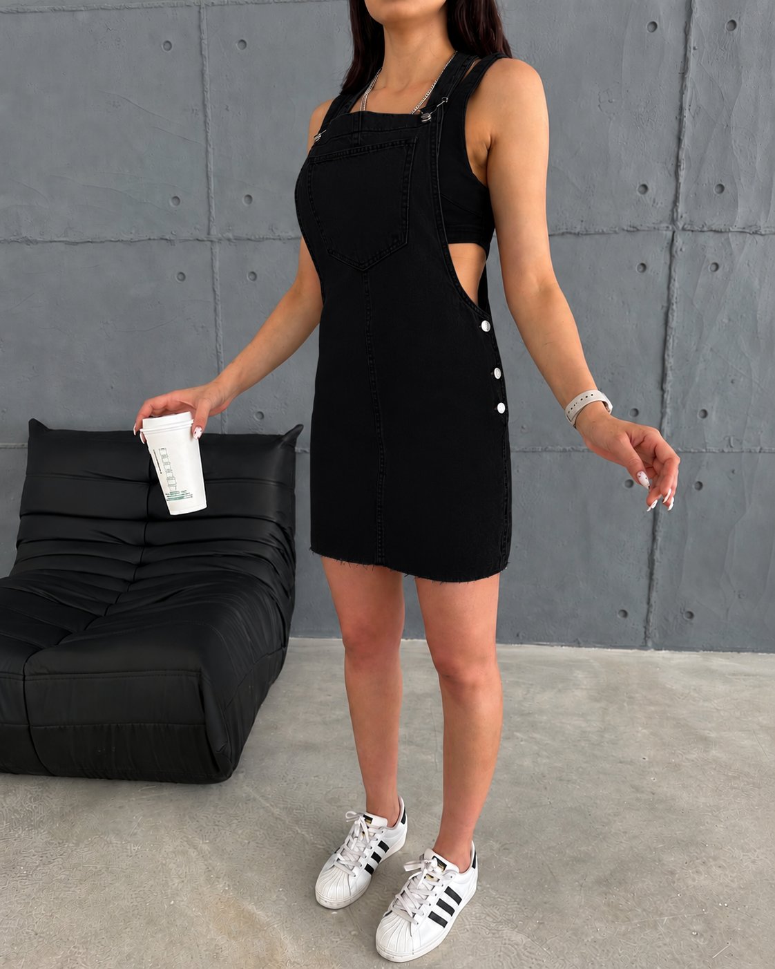 Denim Mini Salopet Elbise