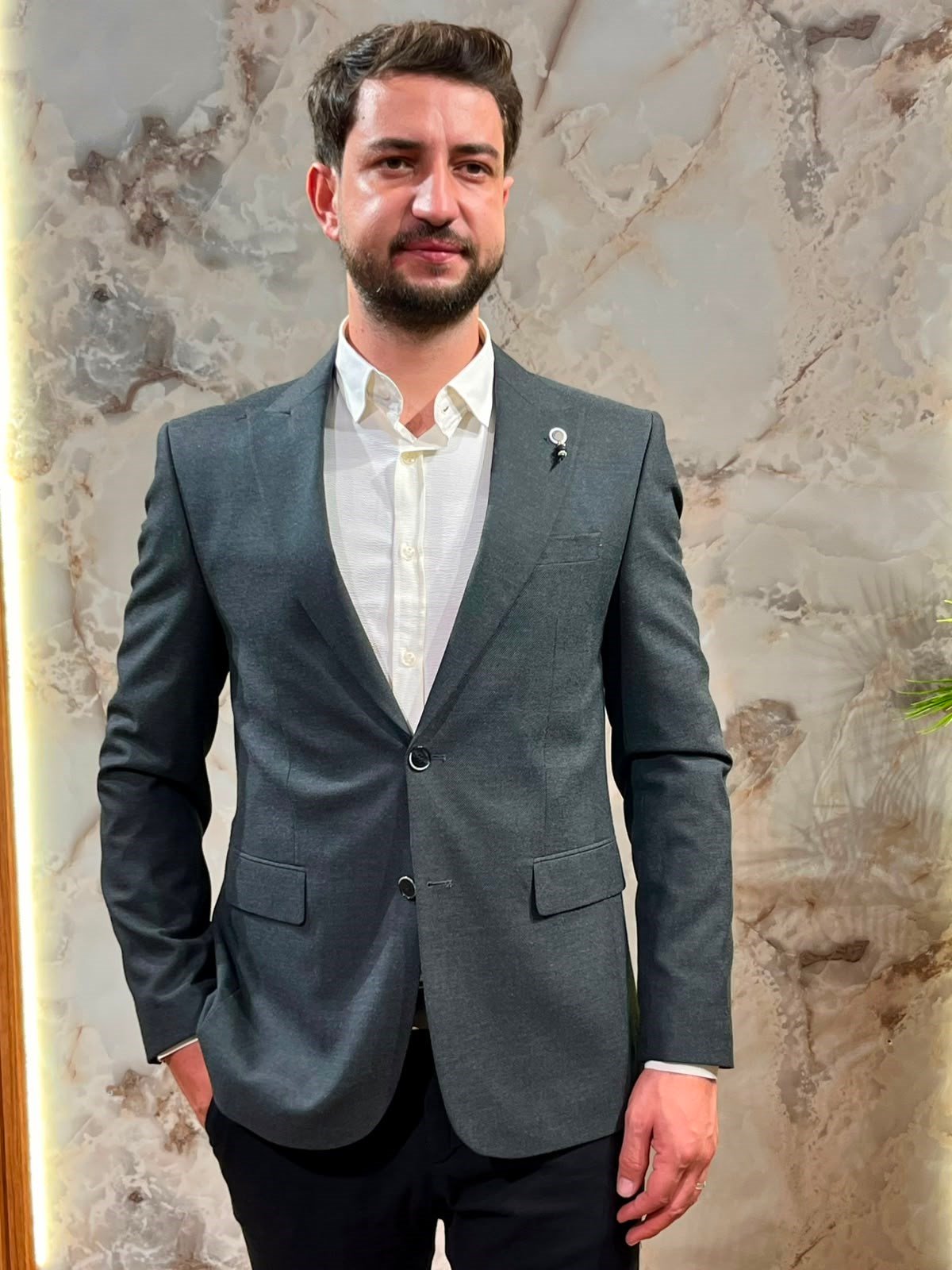 ERKEK ANTRASİT SLİM FİT BLAZER CEKET | TEK DÜĞMELİ KLASİK CEKET