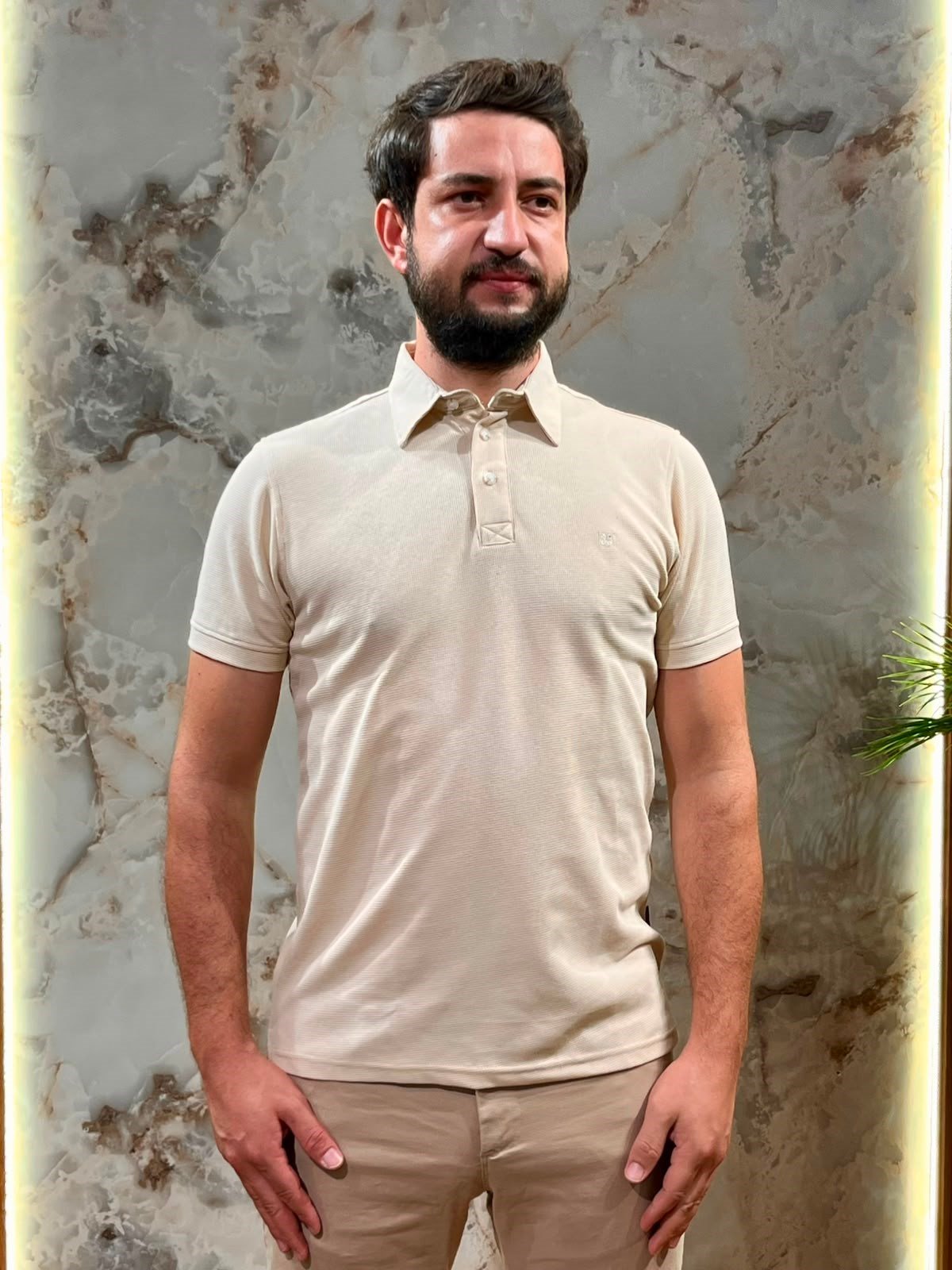 ERKEK BEJ POLO YAKA DOKULU TİŞÖRT 