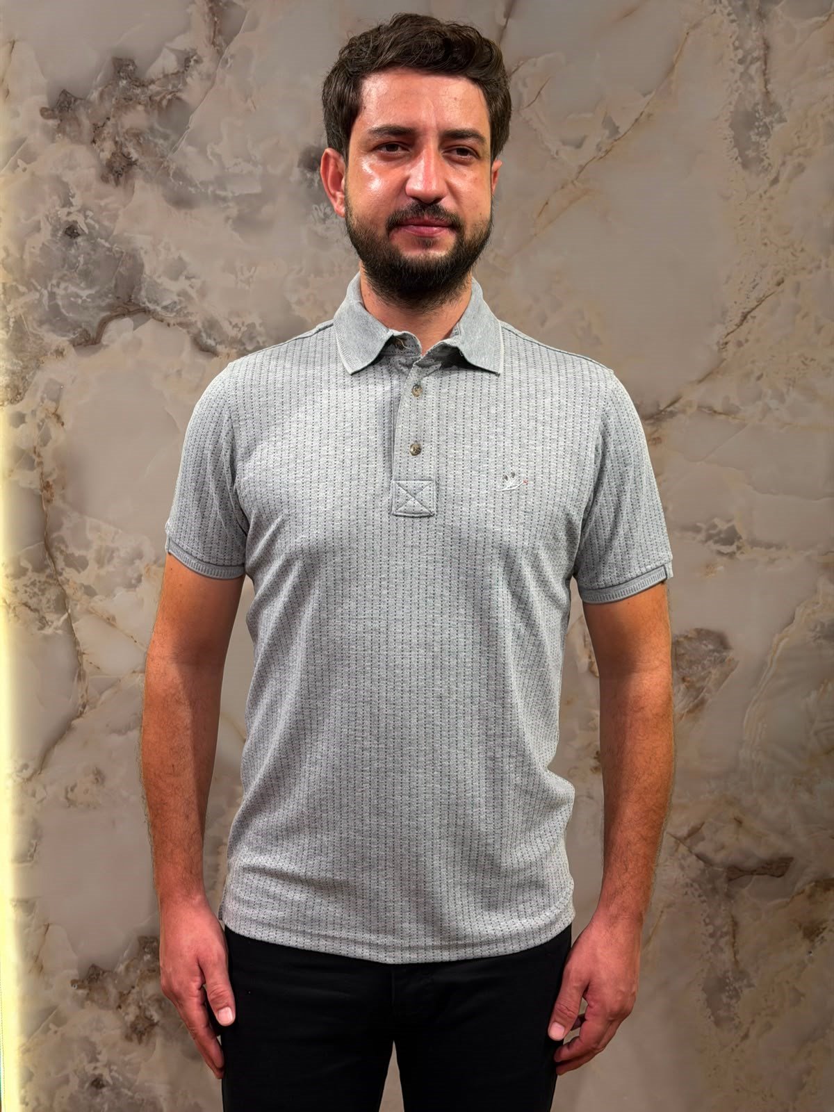 ERKEK GRİ DOKULU POLO YAKA TİŞÖRT 